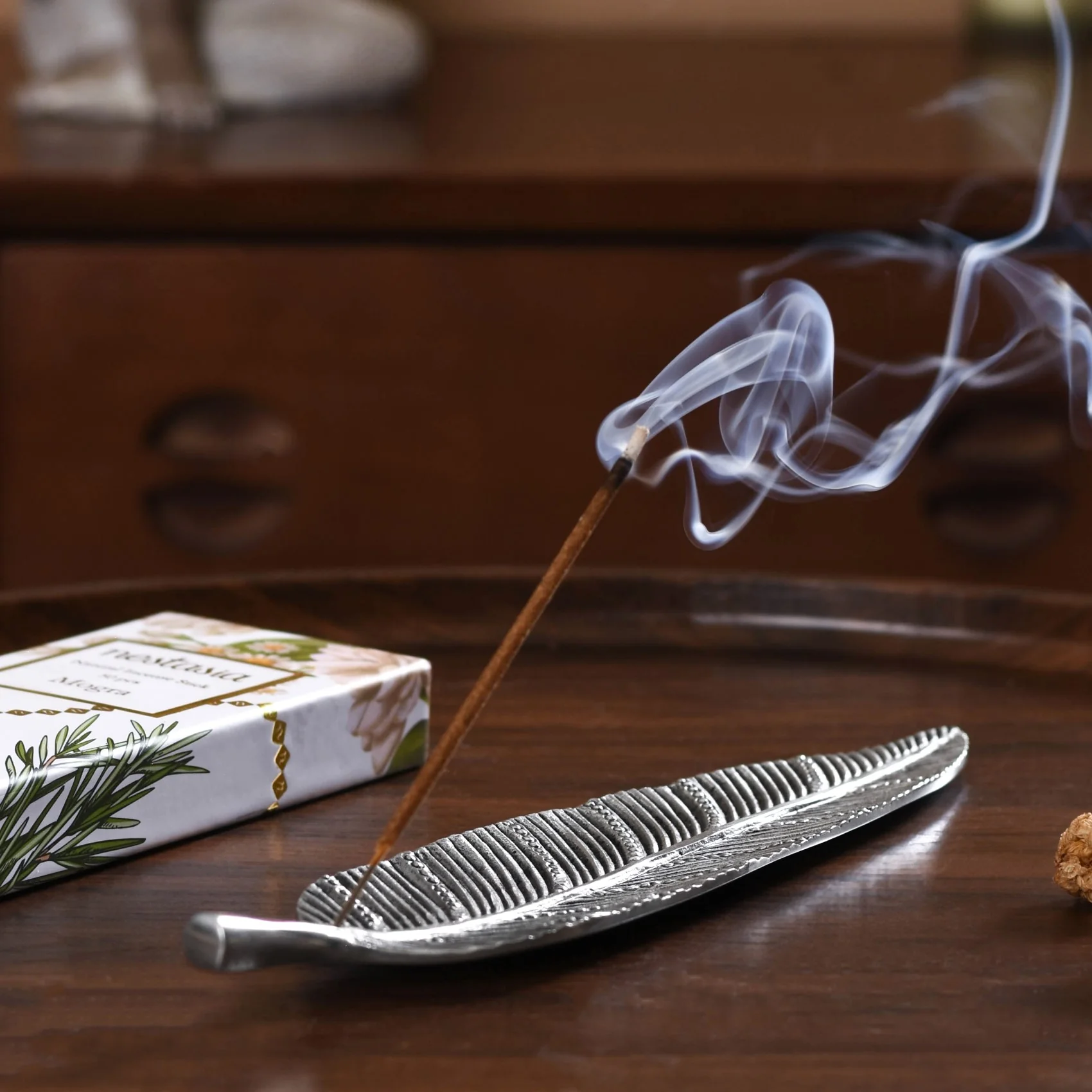 Long Leaf Incense Holder With Mogra Incense Sticks - Image 9