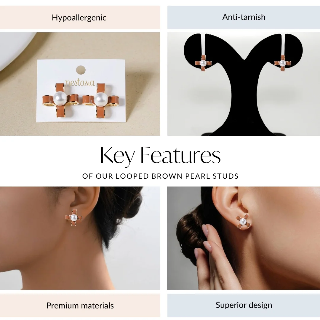Looped Brown Pearl Studs - Image 4