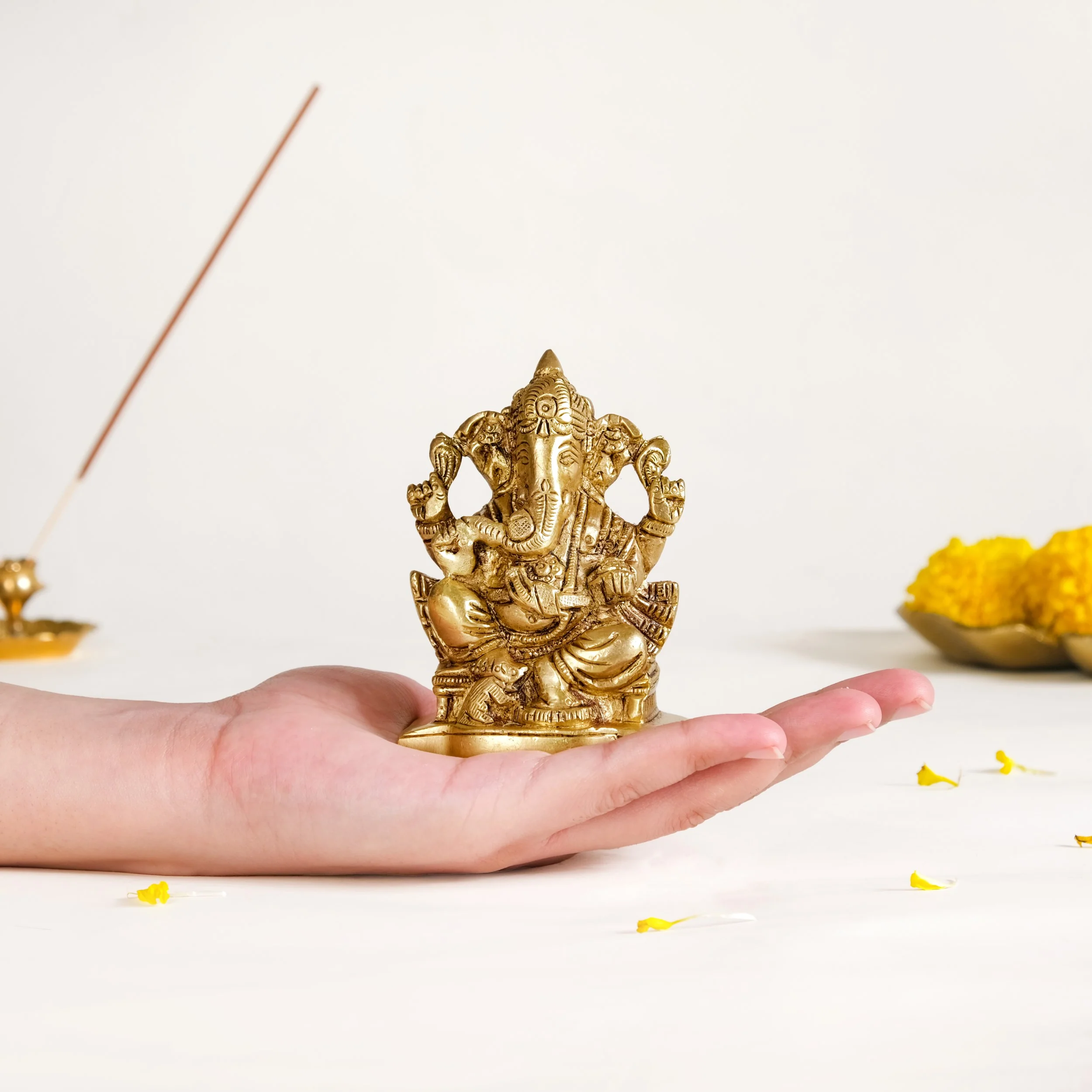 Lord Ganesh Pure Brass Statue For Puja Room 9cm - Image 3