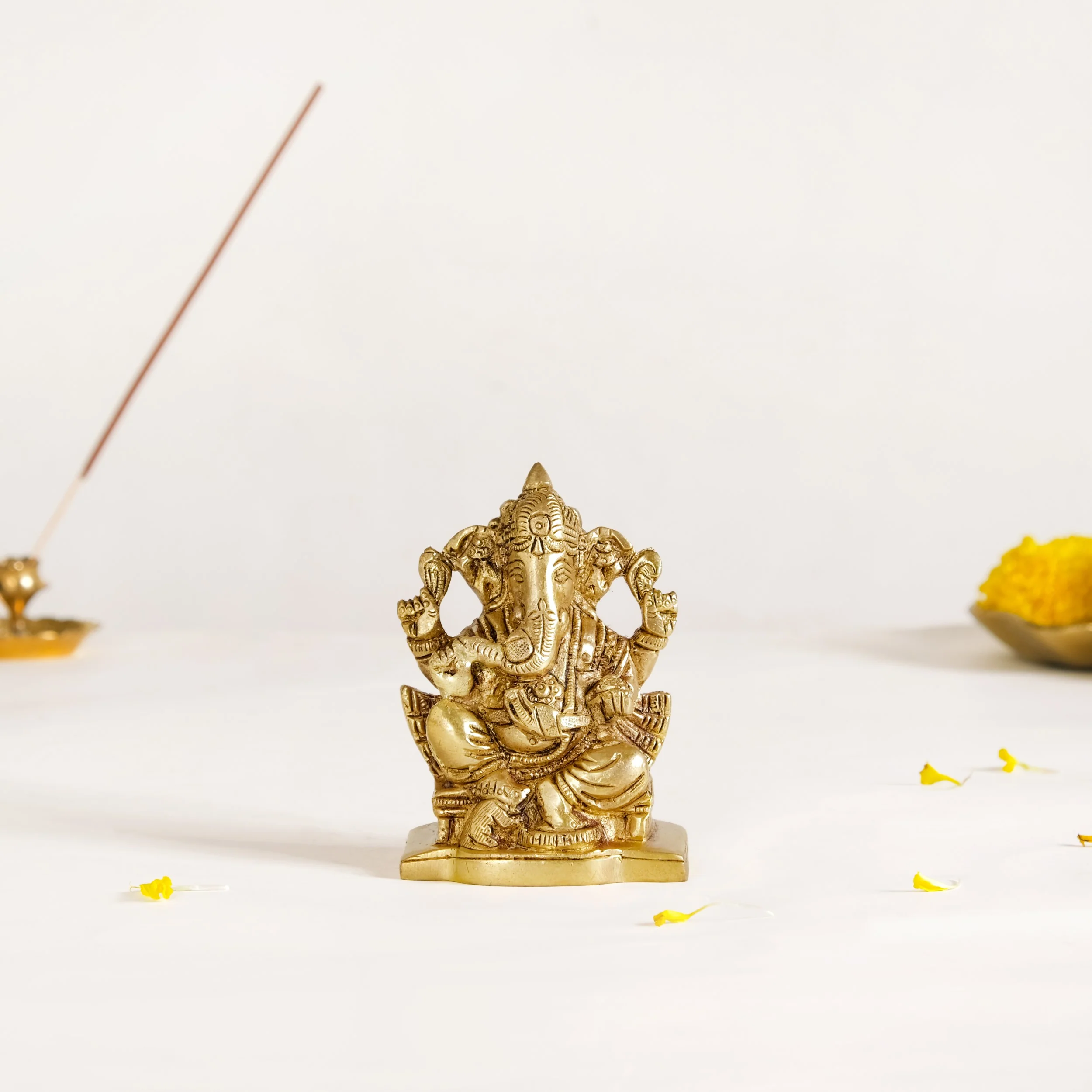 Lord Ganesh Pure Brass Statue For Puja Room 9cm - Image 8