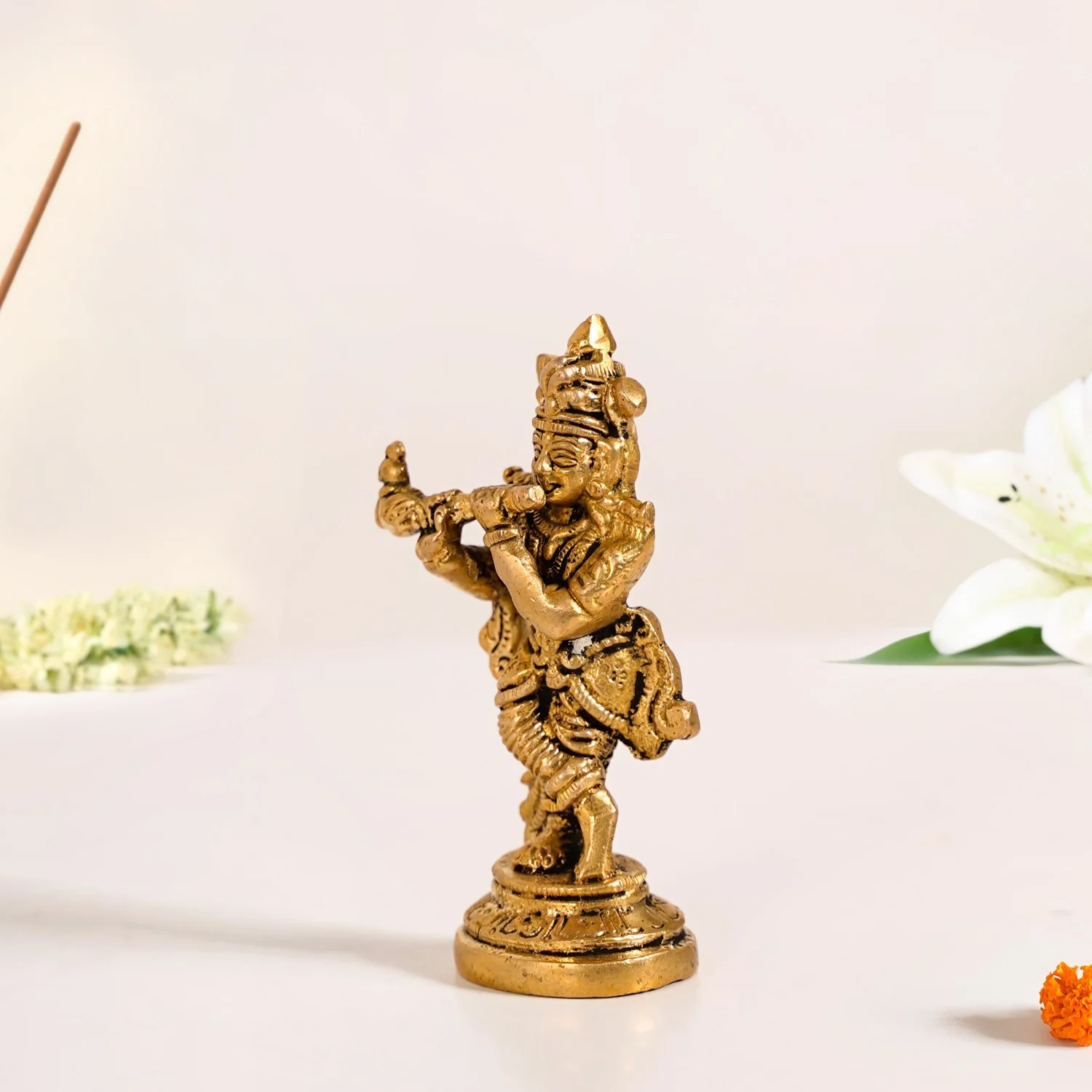 Lord Krishna Playing Flute Pure Brass Statue - Image 3