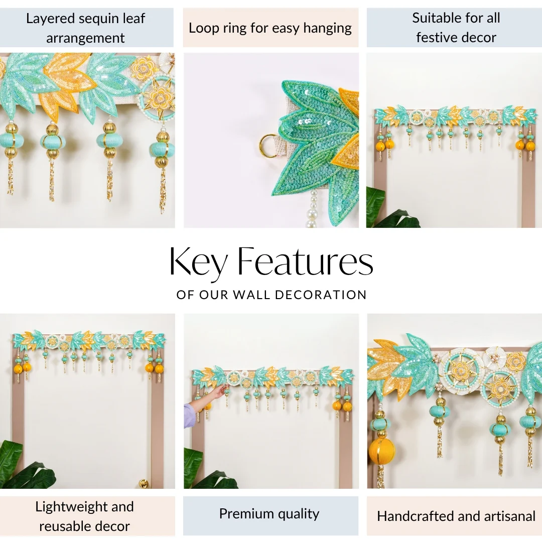 Lotus Beaded Tassel Toran Wall Hanging - Image 4