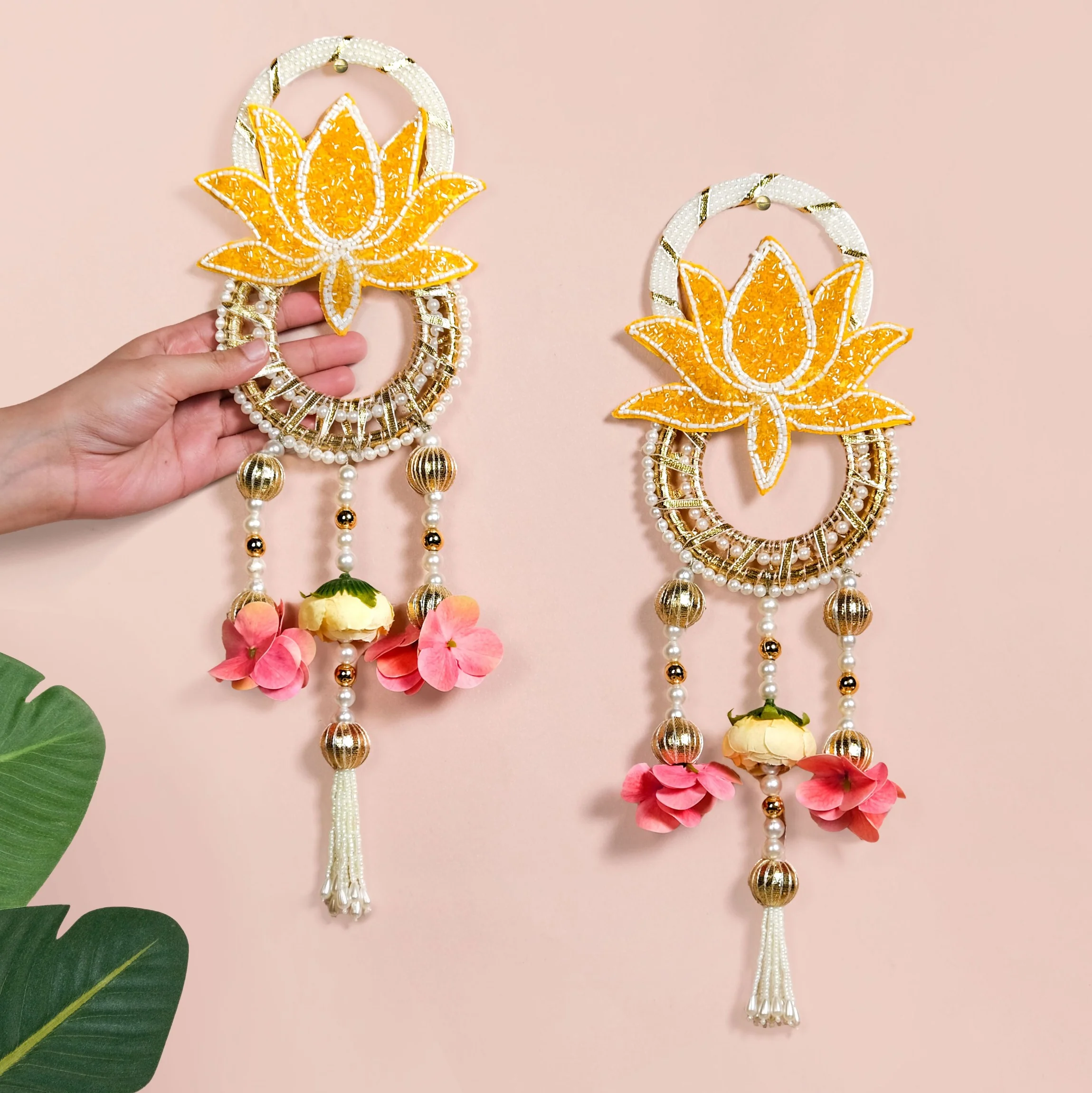 Lotus Charm Wall Hanging Set Of 2 In Yellow - Image 2