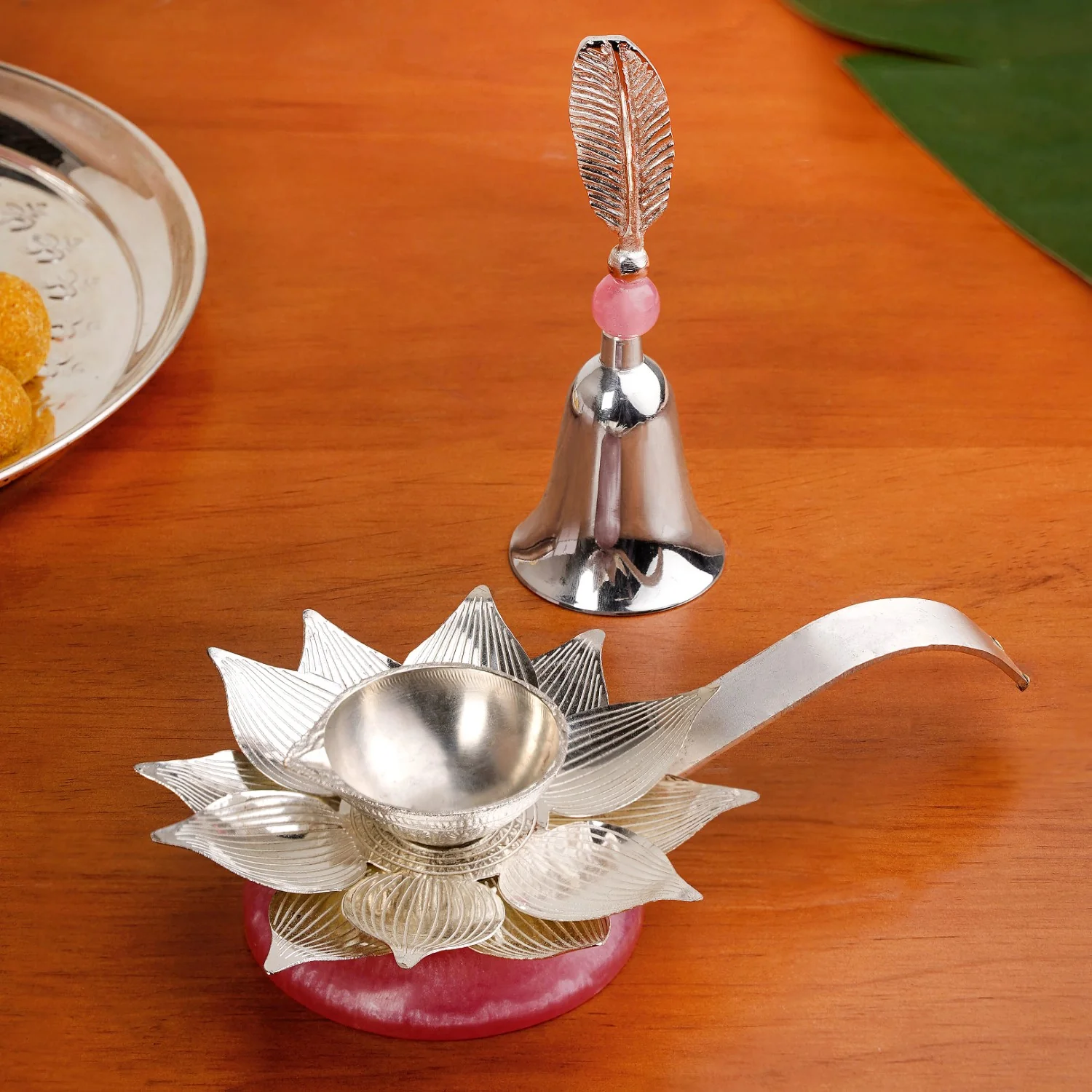 Lotus Diya And Ghanti Set