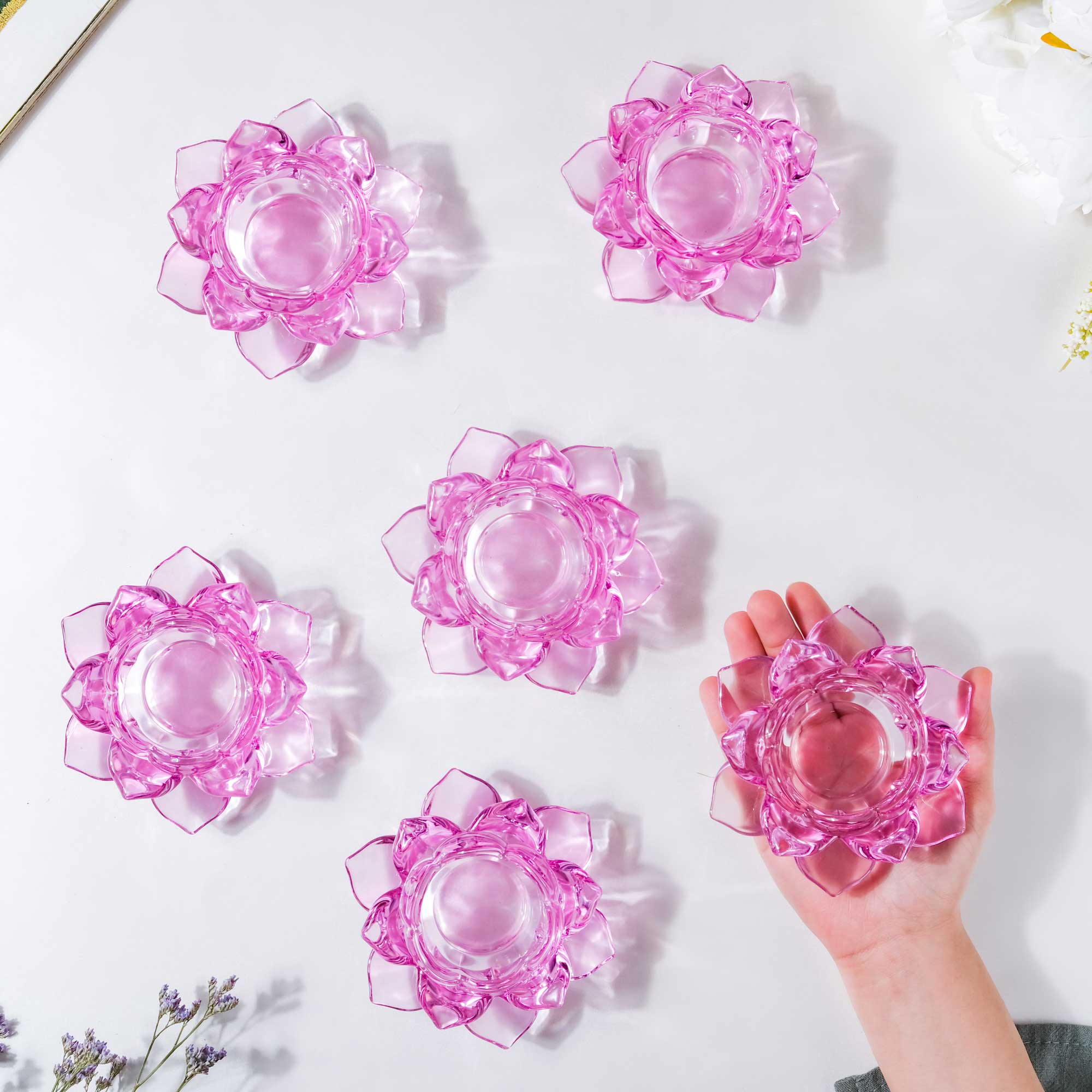 Lotus Glass Tea Light Holder Purple Set of 6 - Image 3