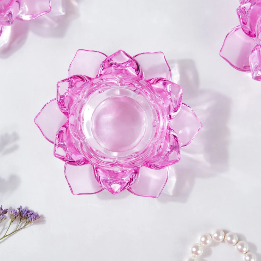 Lotus Glass Tea Light Holder Purple Set of 6 - Image 7