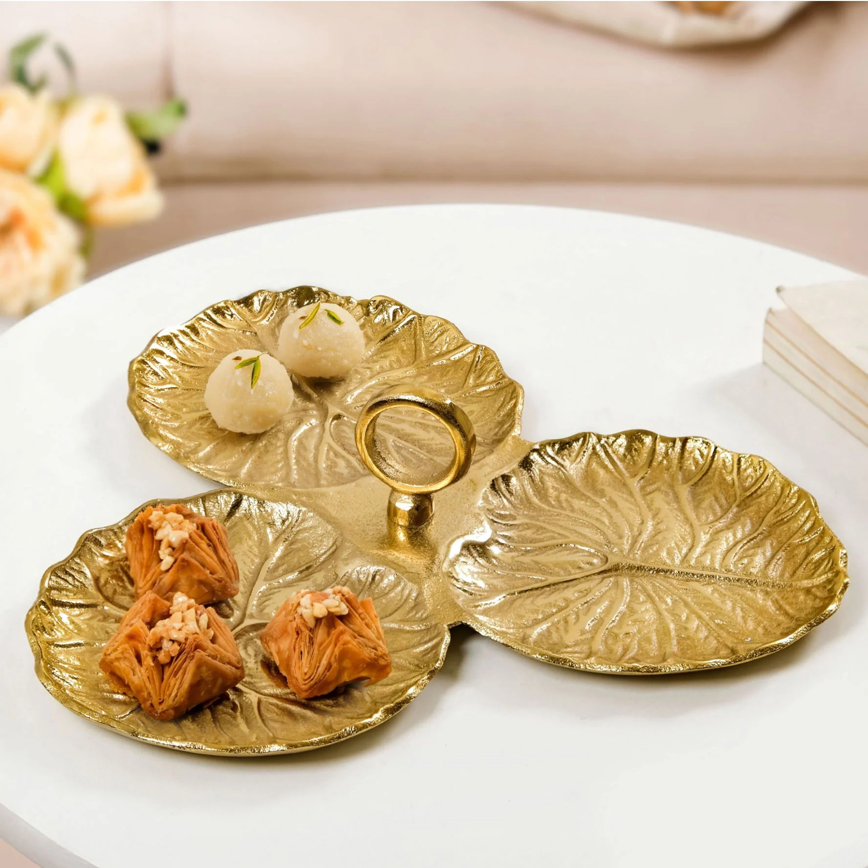 Lotus Leaf Trio Platter Gold