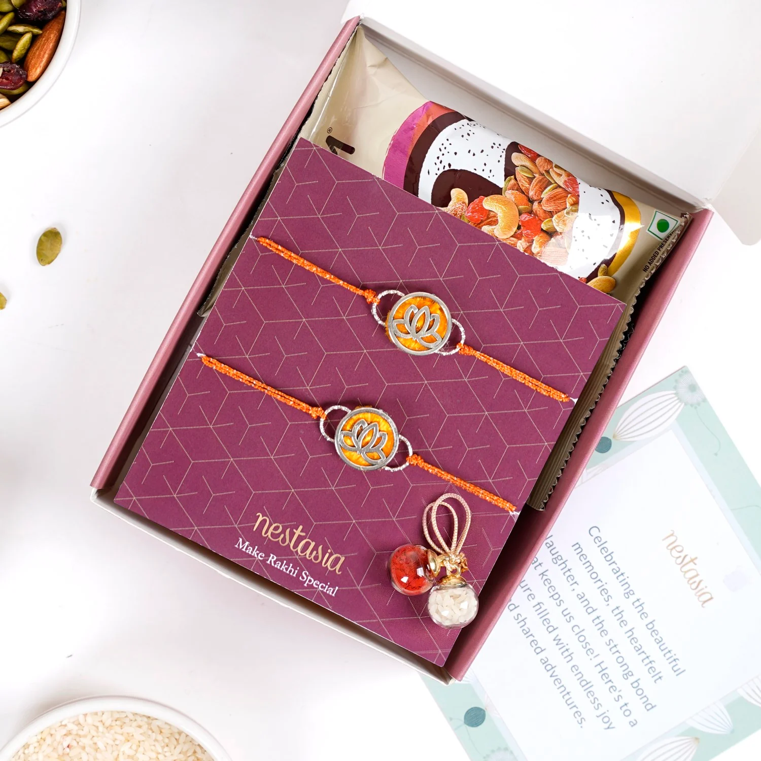 Lotus Rakhi Gift Set Of 4 With Box And Card - Image 4