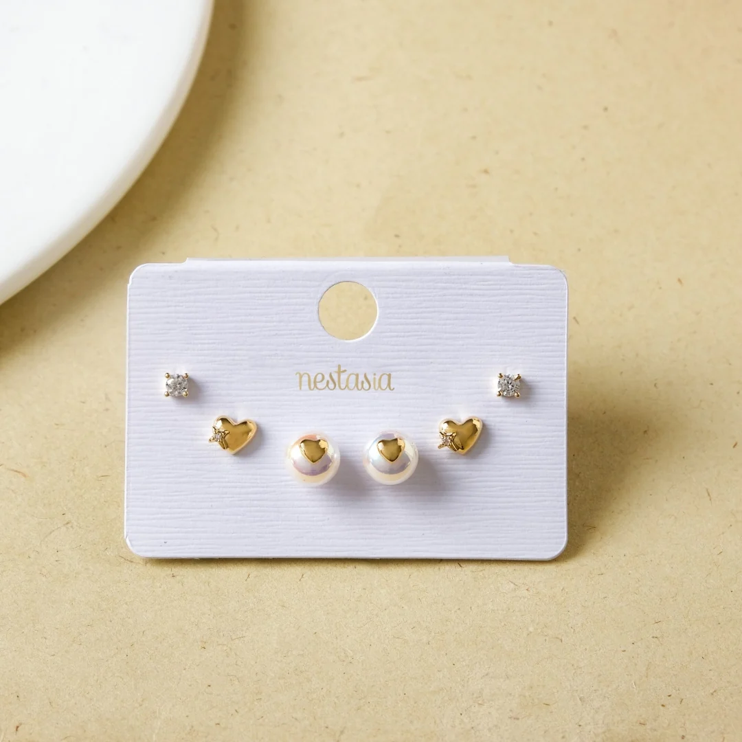 Love Sparkle Gold Trio Stud Set Of 3