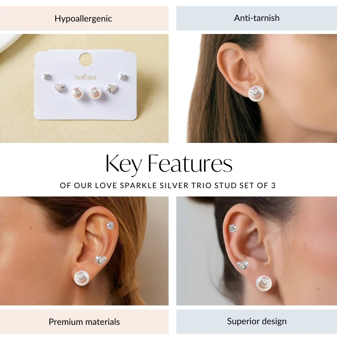 Love Sparkle Silver Trio Stud Set Of 3 - Image 4