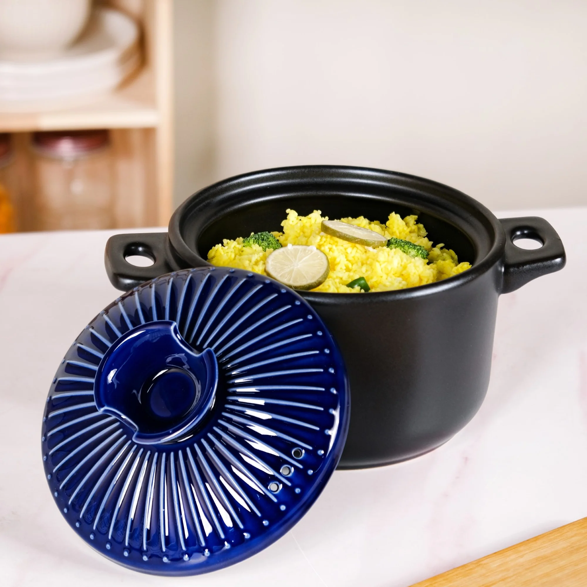 Lumea Ceramic Cooking Pot With Deep Blue Lid 2600ml - Image 10
