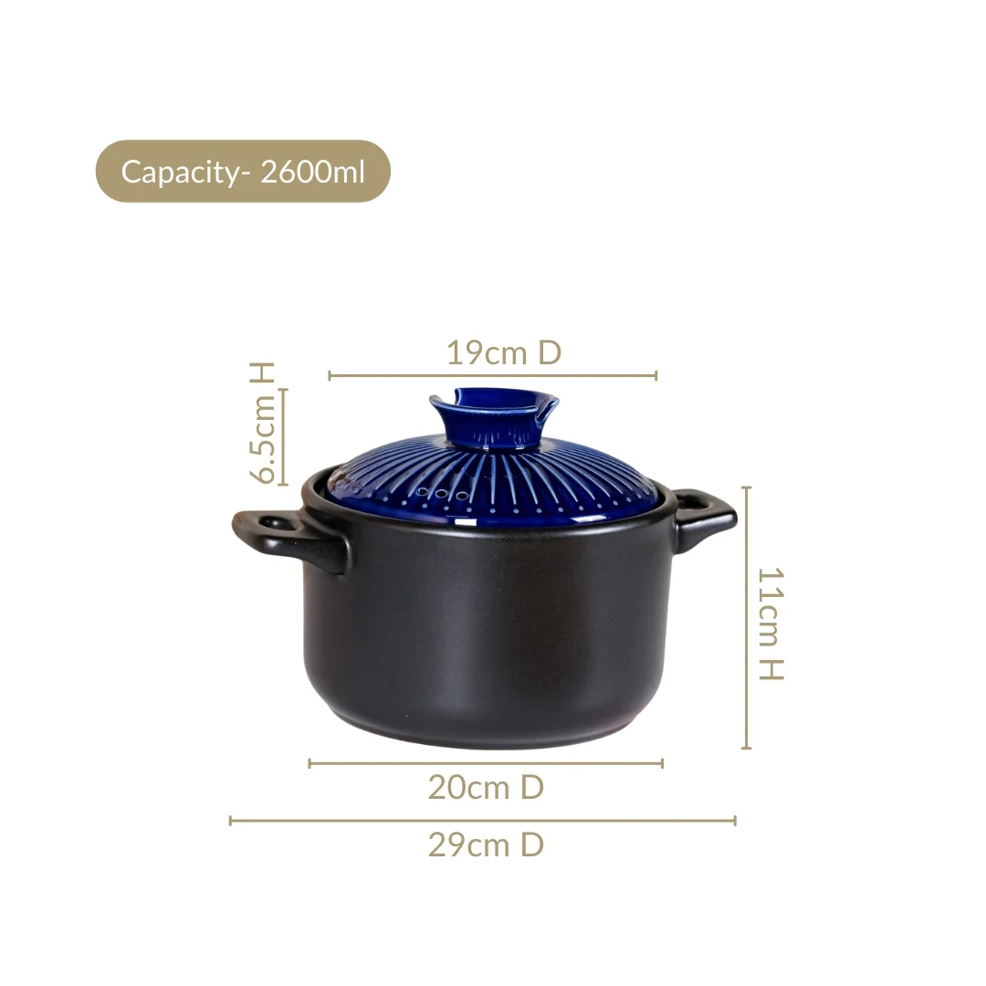 Lumea Ceramic Cooking Pot With Deep Blue Lid 2600ml - Image 3