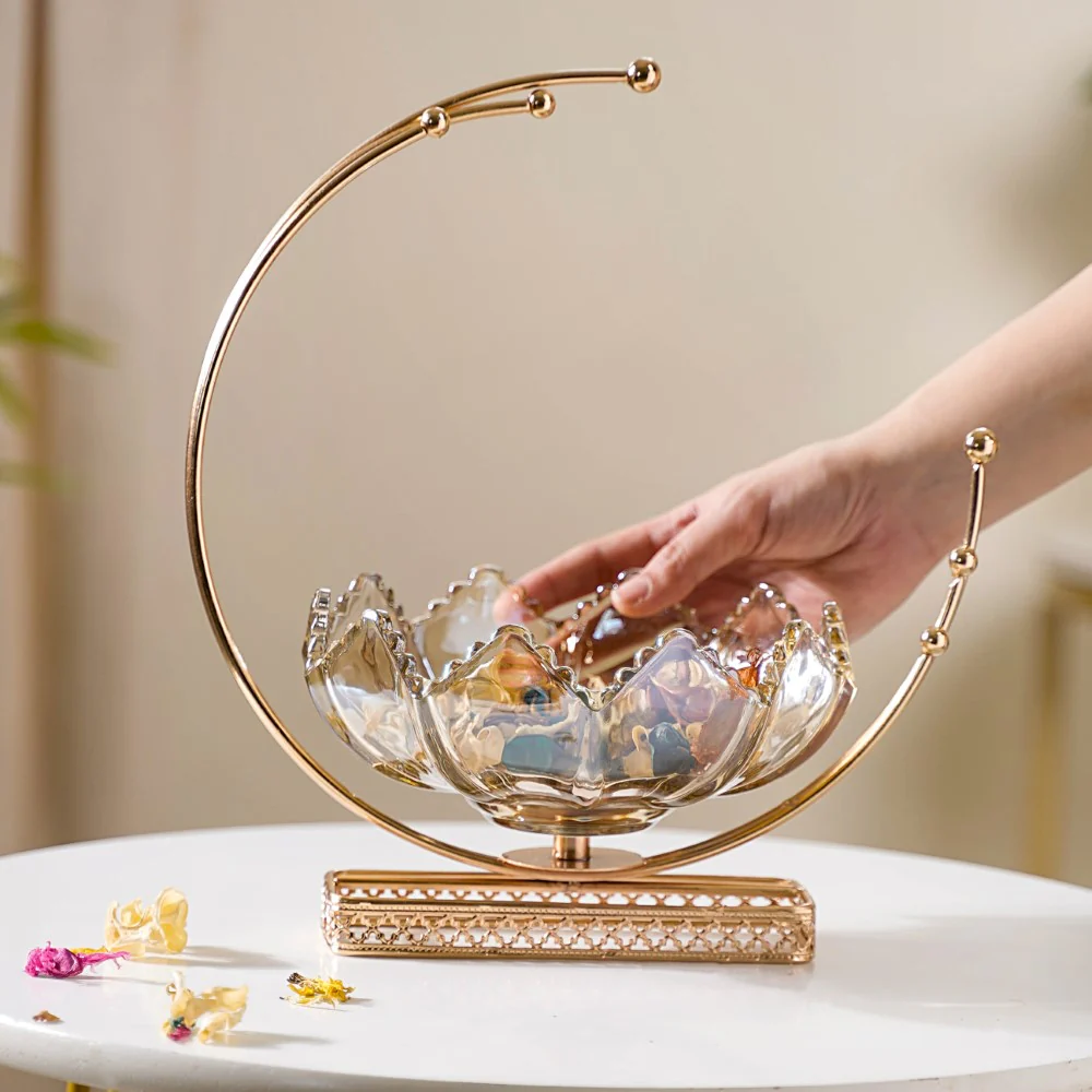 Lunar Crystal Glass Decor Bowl With Stand - Image 2
