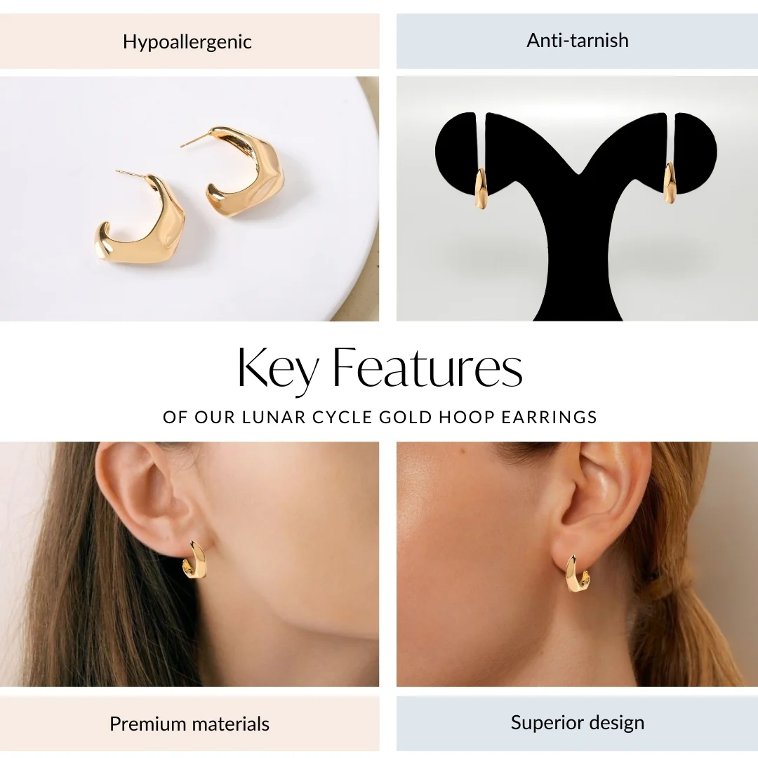 Lunar Cycle Gold Hoop Earrings - Image 4