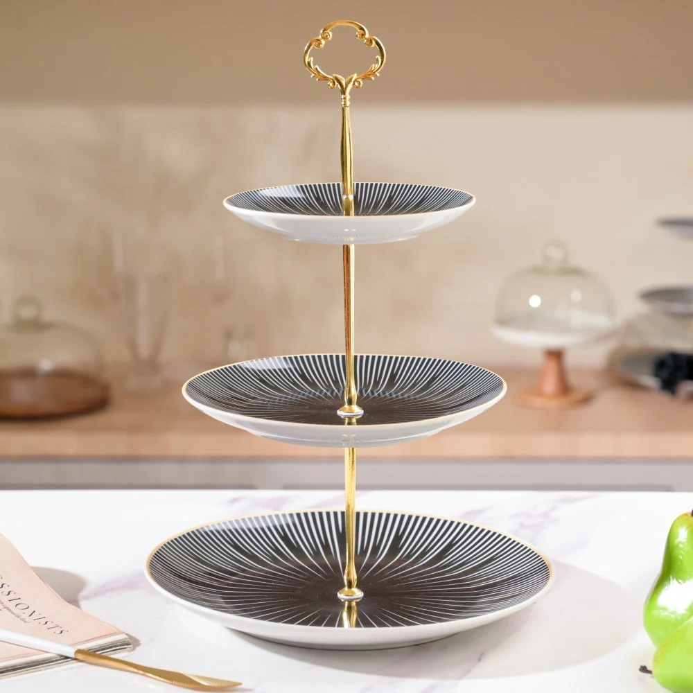 Lunaria Ceramic 3 Tier Dessert Stand Black And White - Image 8