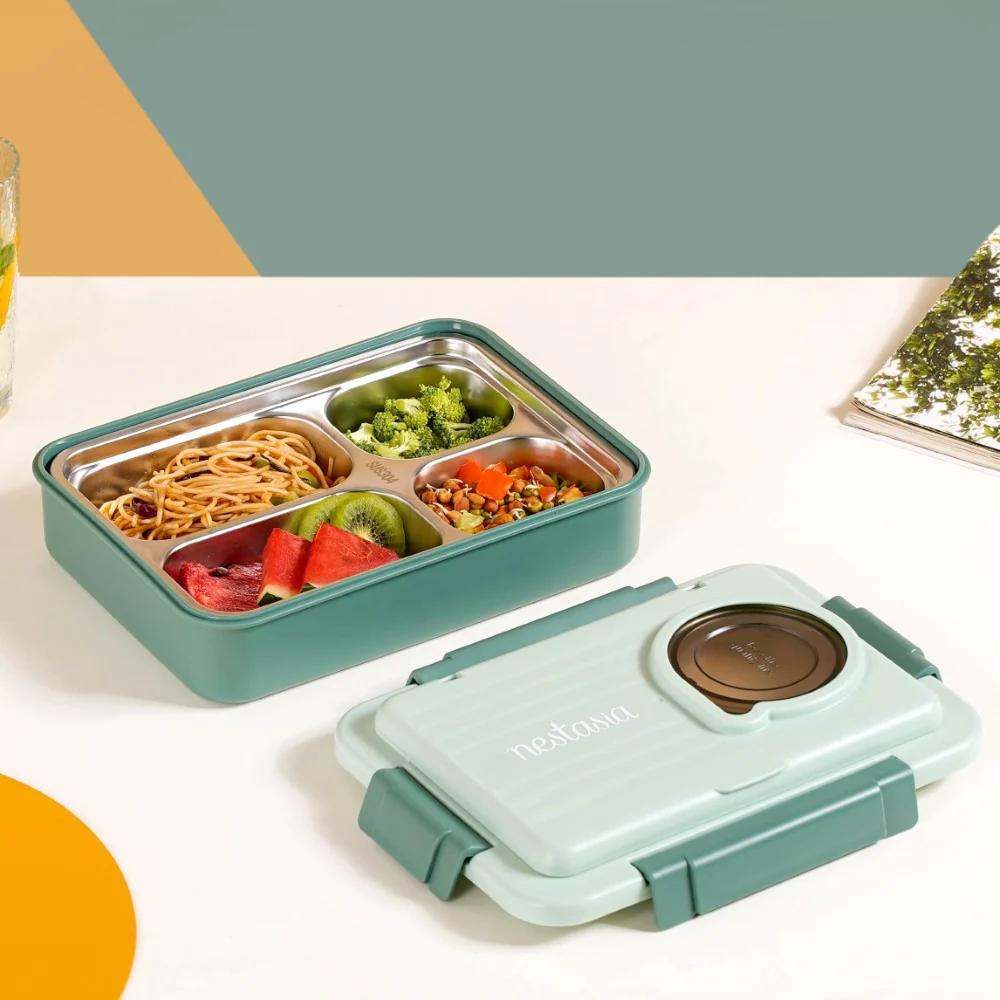 Lunch Box For Office Insulated 4 Compartment Green 1000ml - Image 17