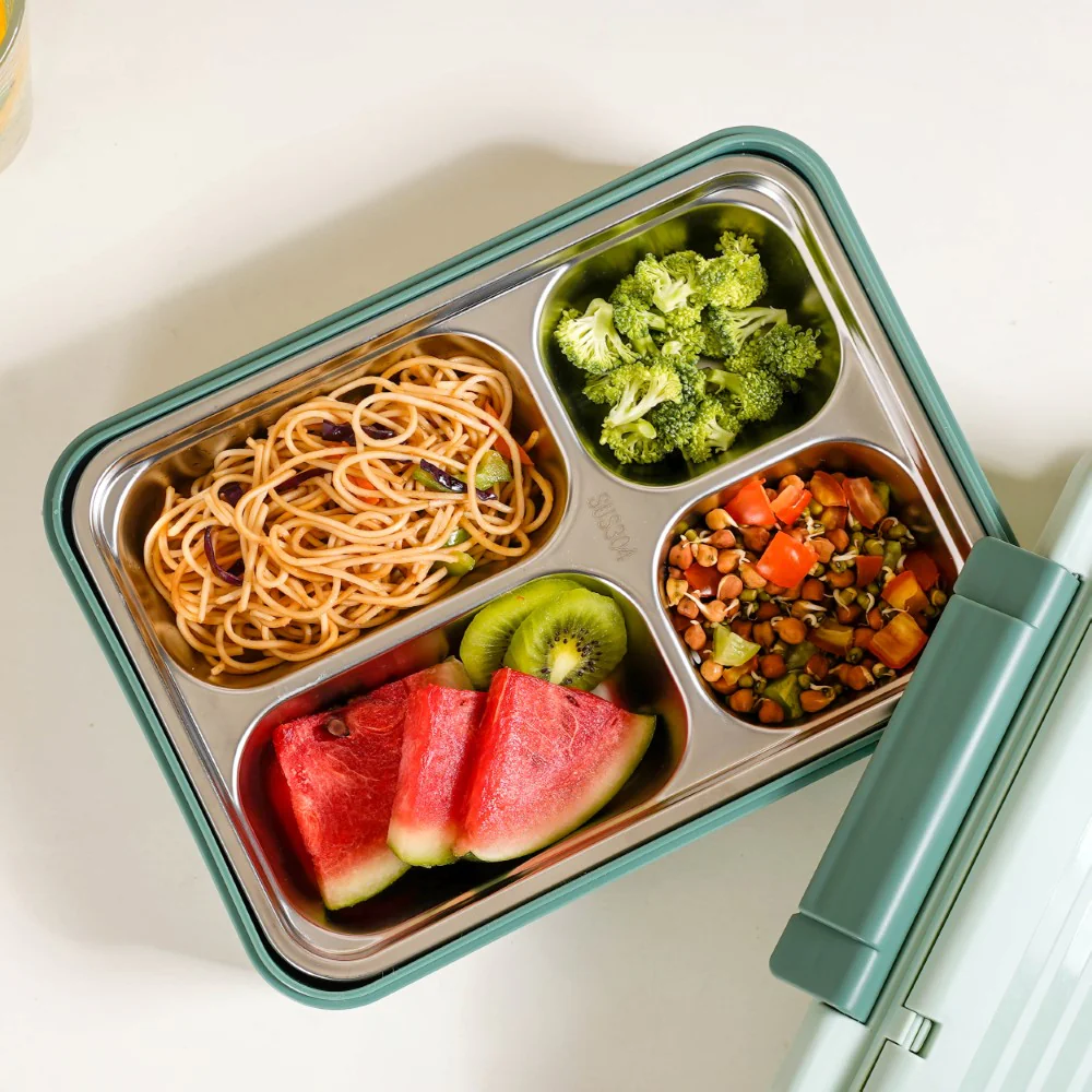 Lunch Box For Office Insulated 4 Compartment Green 1000ml - Image 3