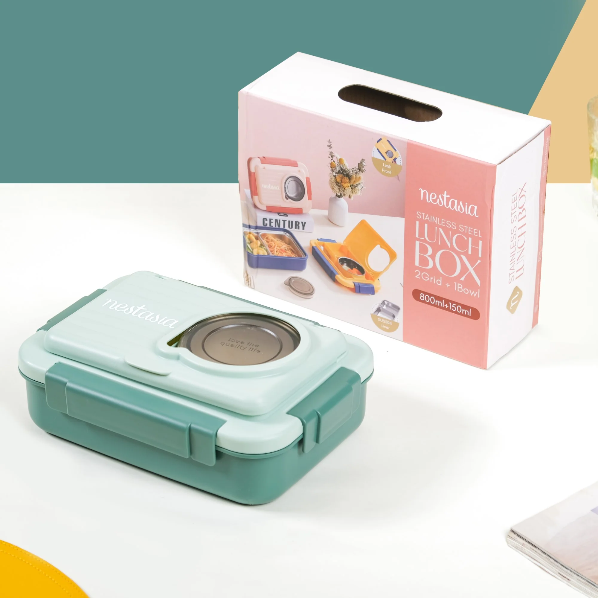 Lunch Box With 2 Sections Green 800ml - Image 10