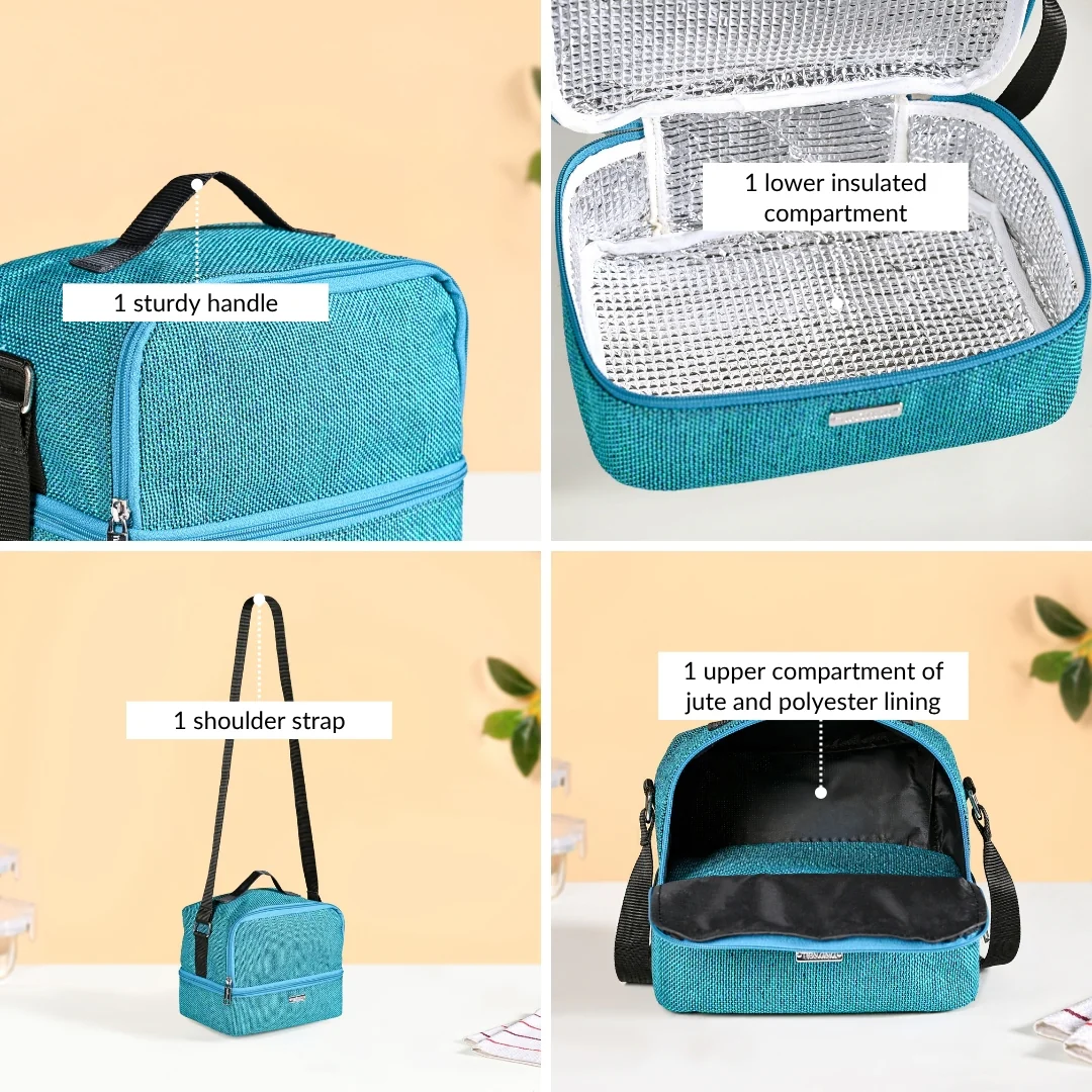 Lunchmate Double Compartment Insulated Lunch Bag Teal - Image 6