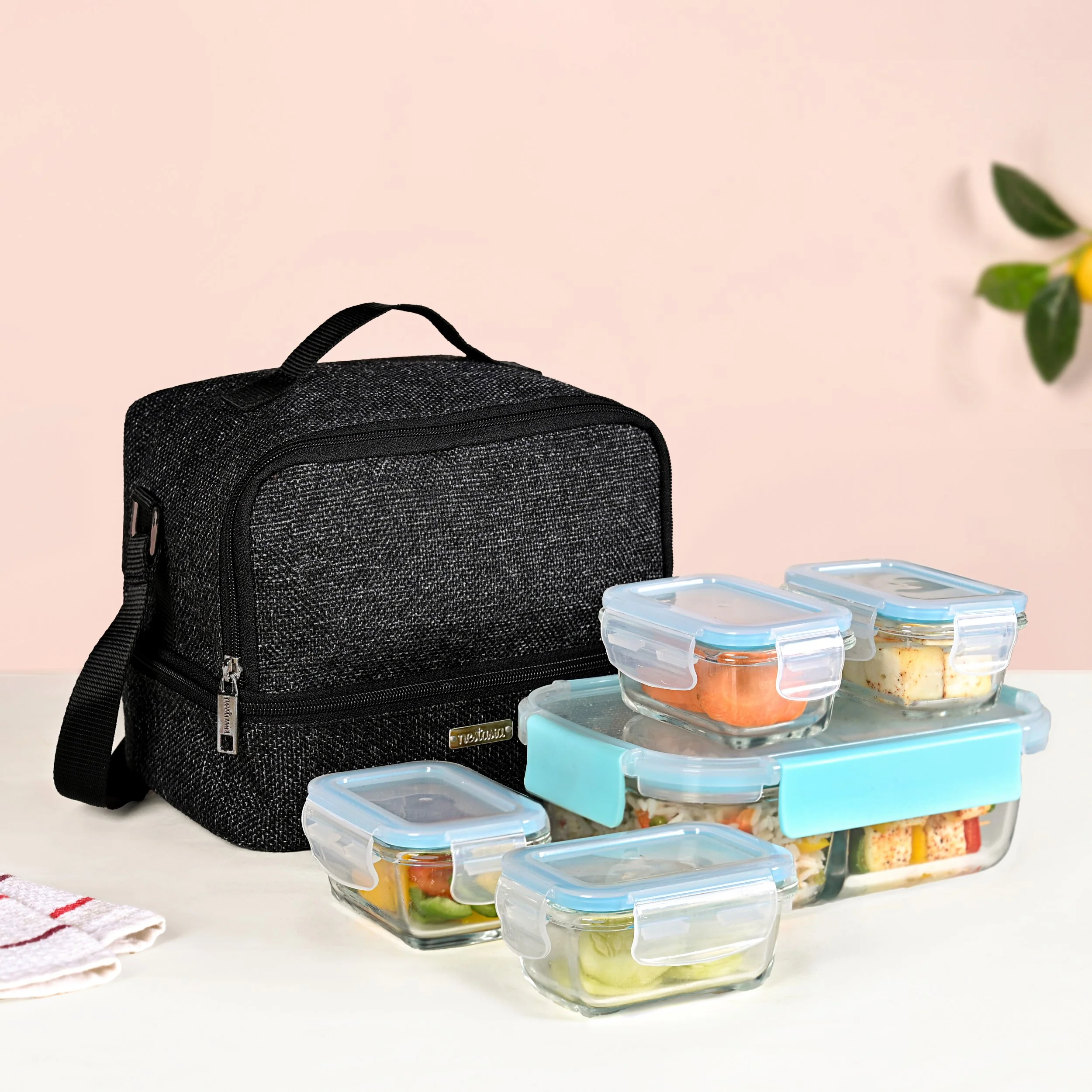 Lunchmate Dual Compartment Insulated Jute Lunch Bag Black - Image 8
