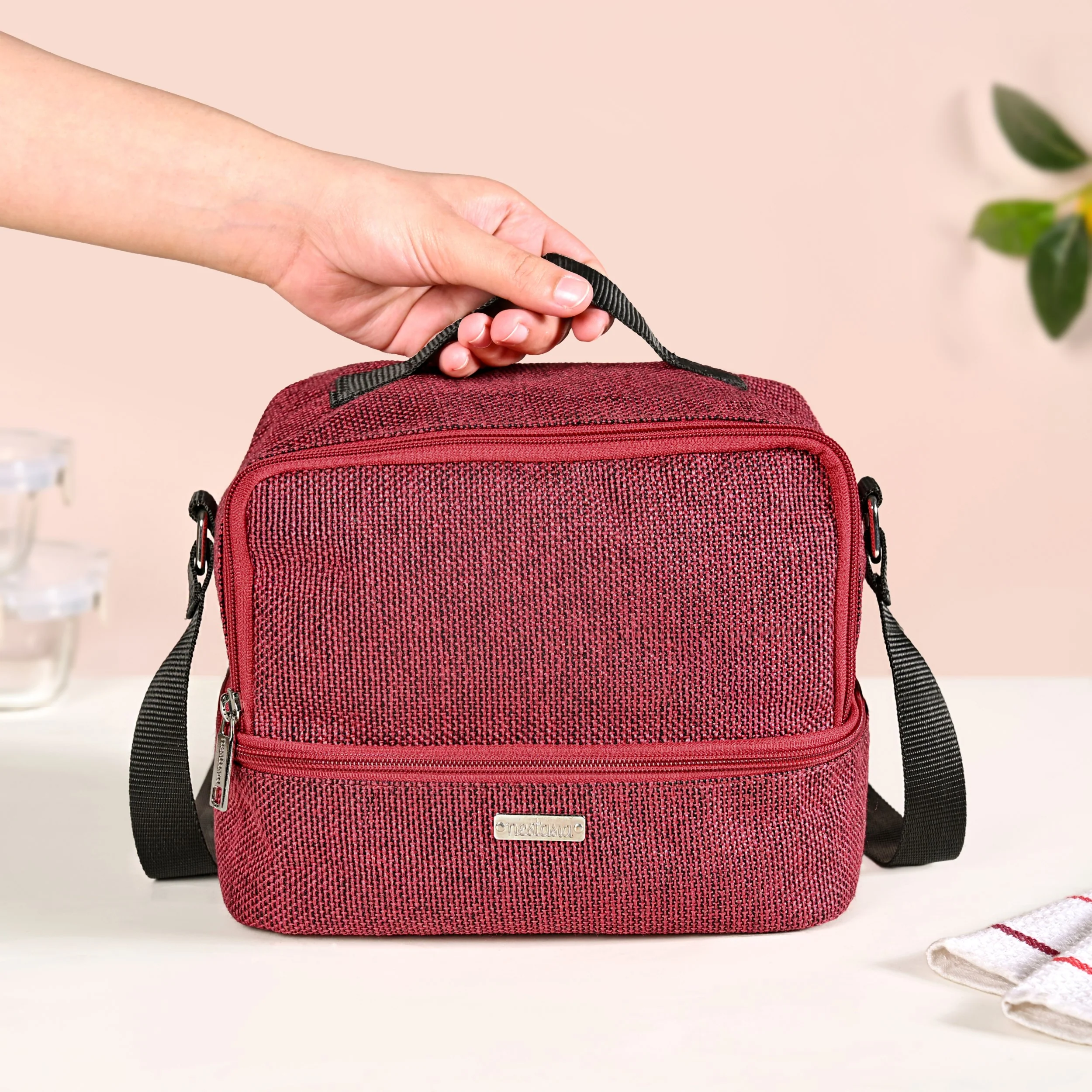 Lunchmate Sustainable Duo Compartment Lunch Bag Red - Image 2