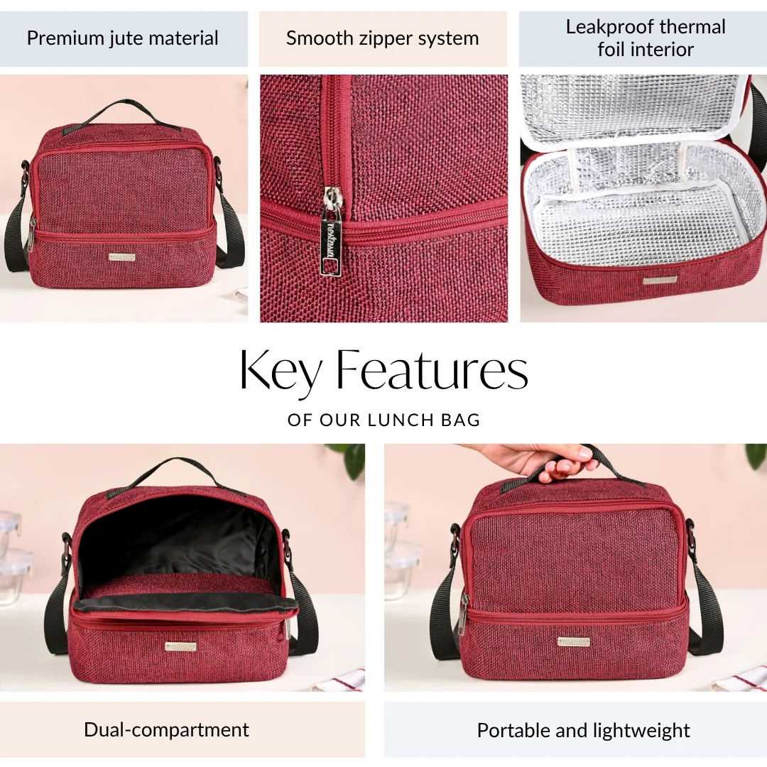 Lunchmate Sustainable Duo Compartment Lunch Bag Red - Image 4