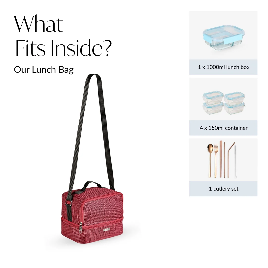 Lunchmate Sustainable Duo Compartment Lunch Bag Red - Image 5