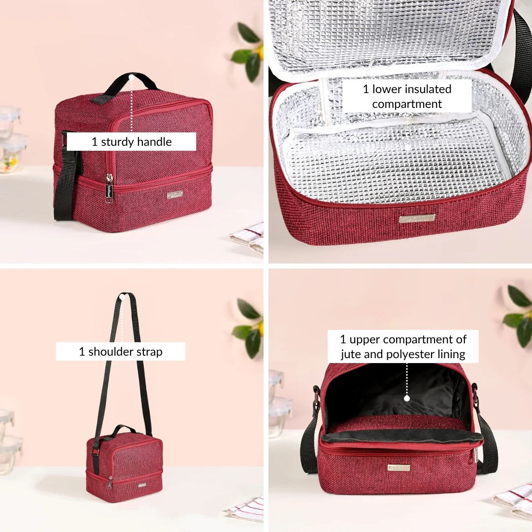 Lunchmate Sustainable Duo Compartment Lunch Bag Red - Image 6