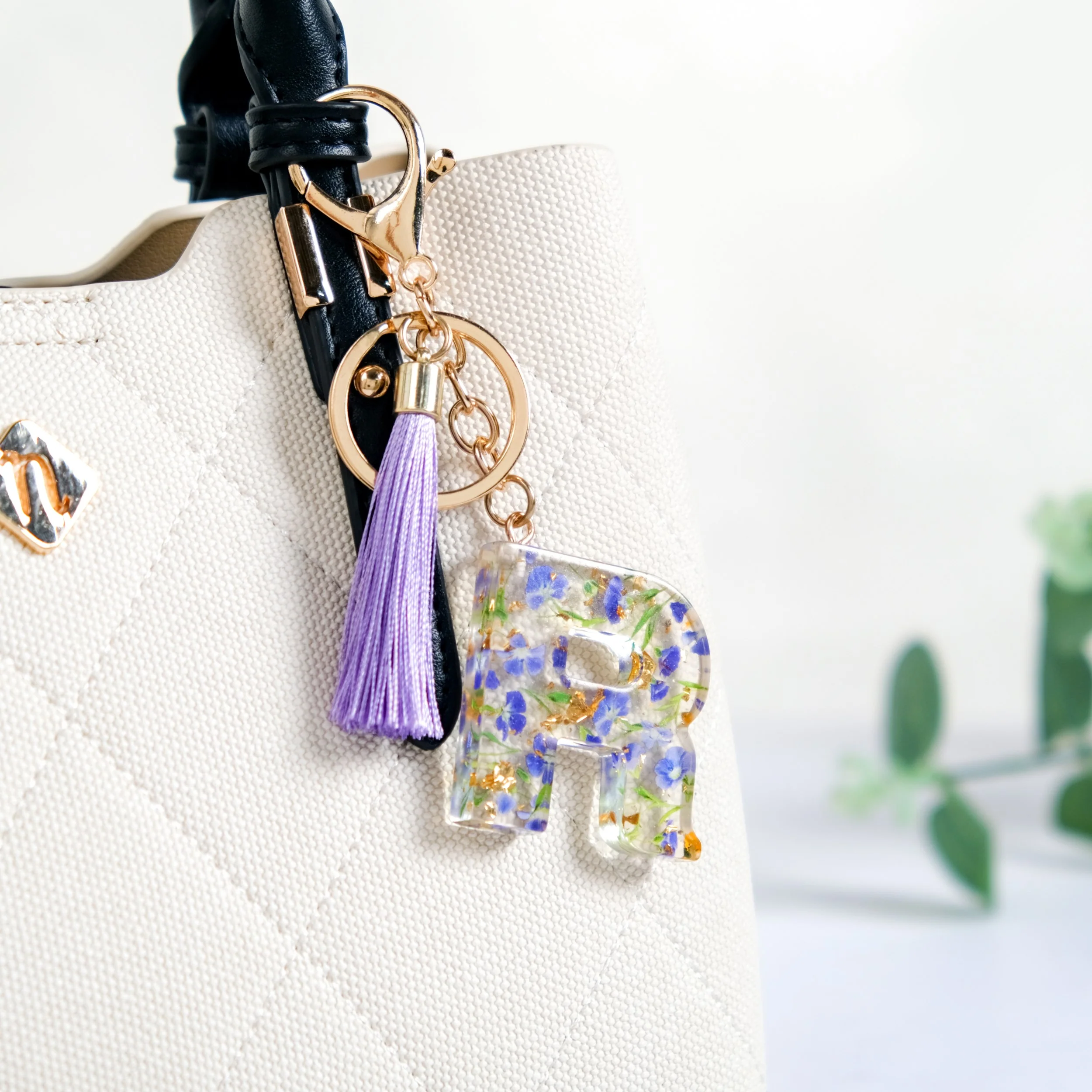 Lush Lilac Floral Accents R Keychain - Image 3