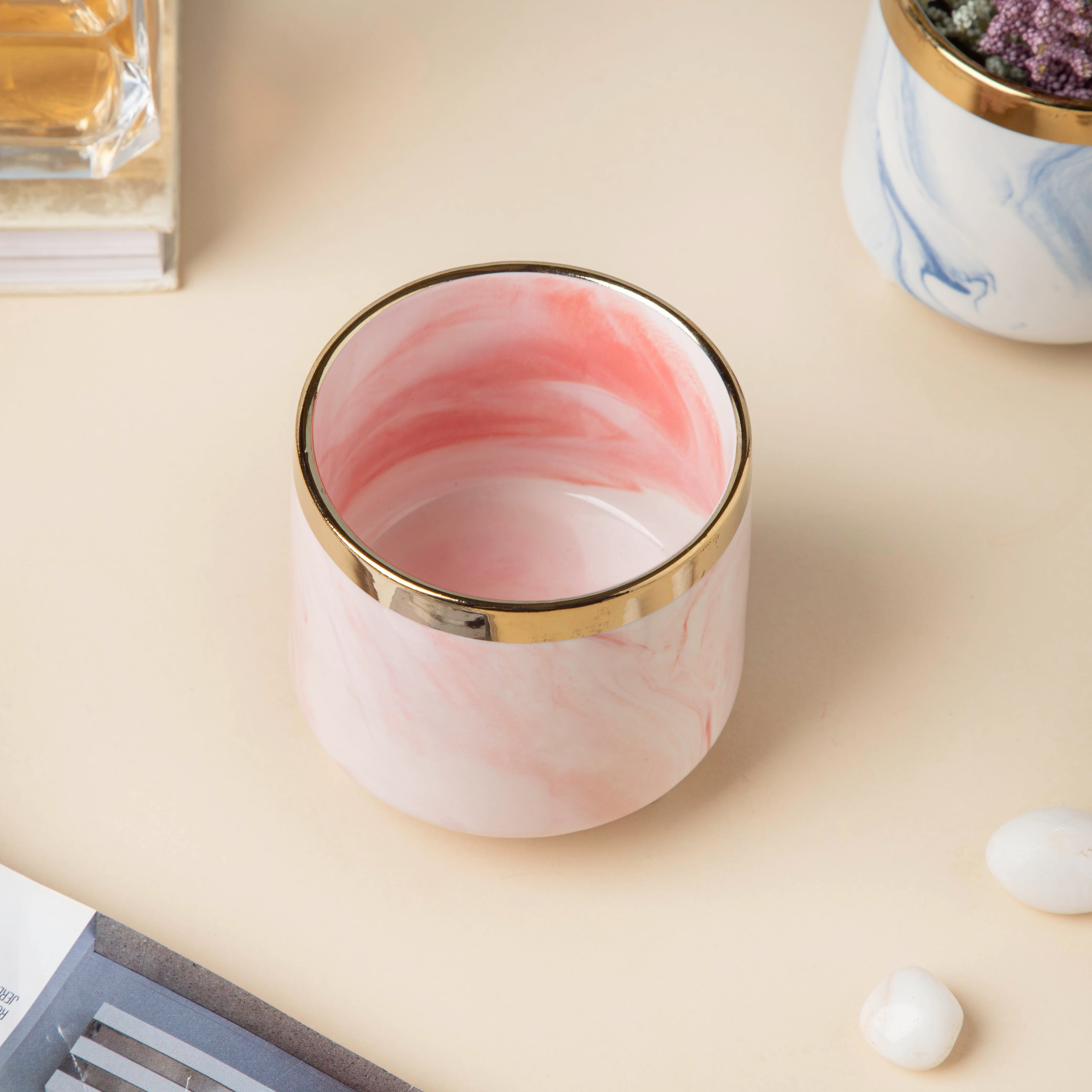 Luxe Ceramic Marble Planter Pink With Legs - Image 4