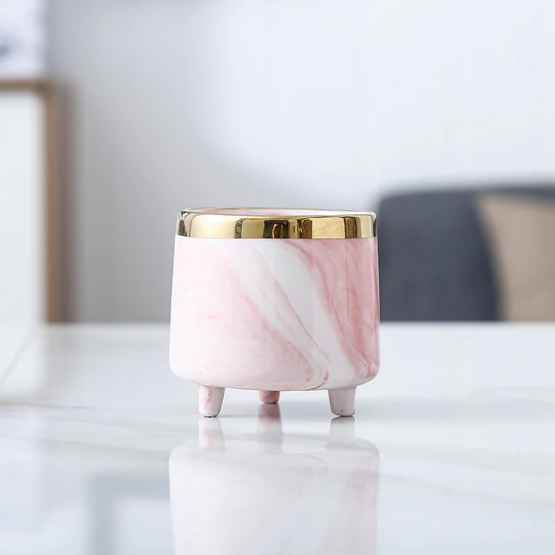 Luxe Ceramic Marble Planter Pink With Legs - Image 5