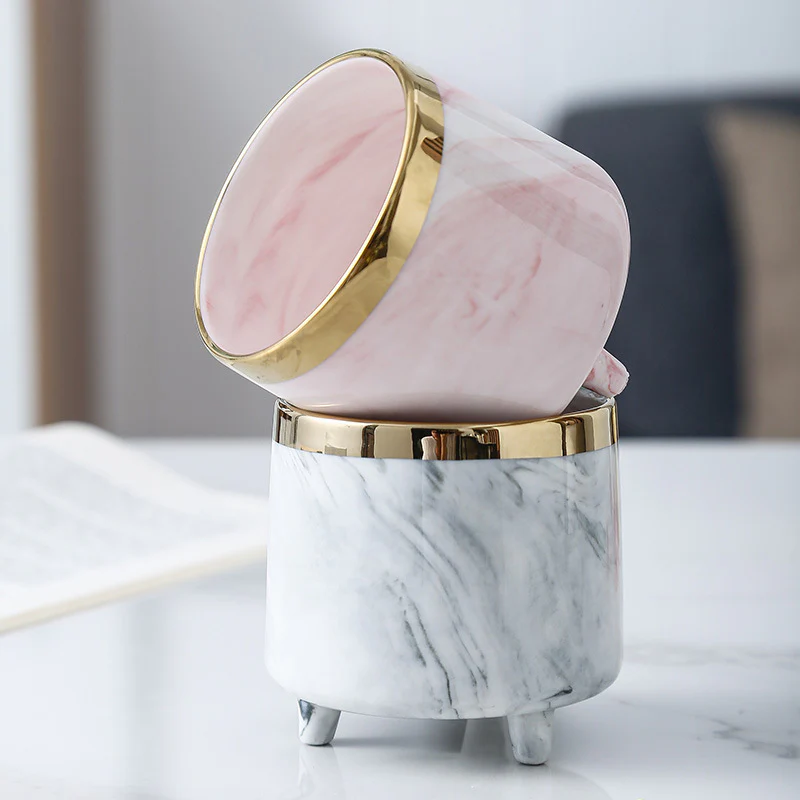 Luxe Ceramic Marble Planter Pink With Legs - Image 6
