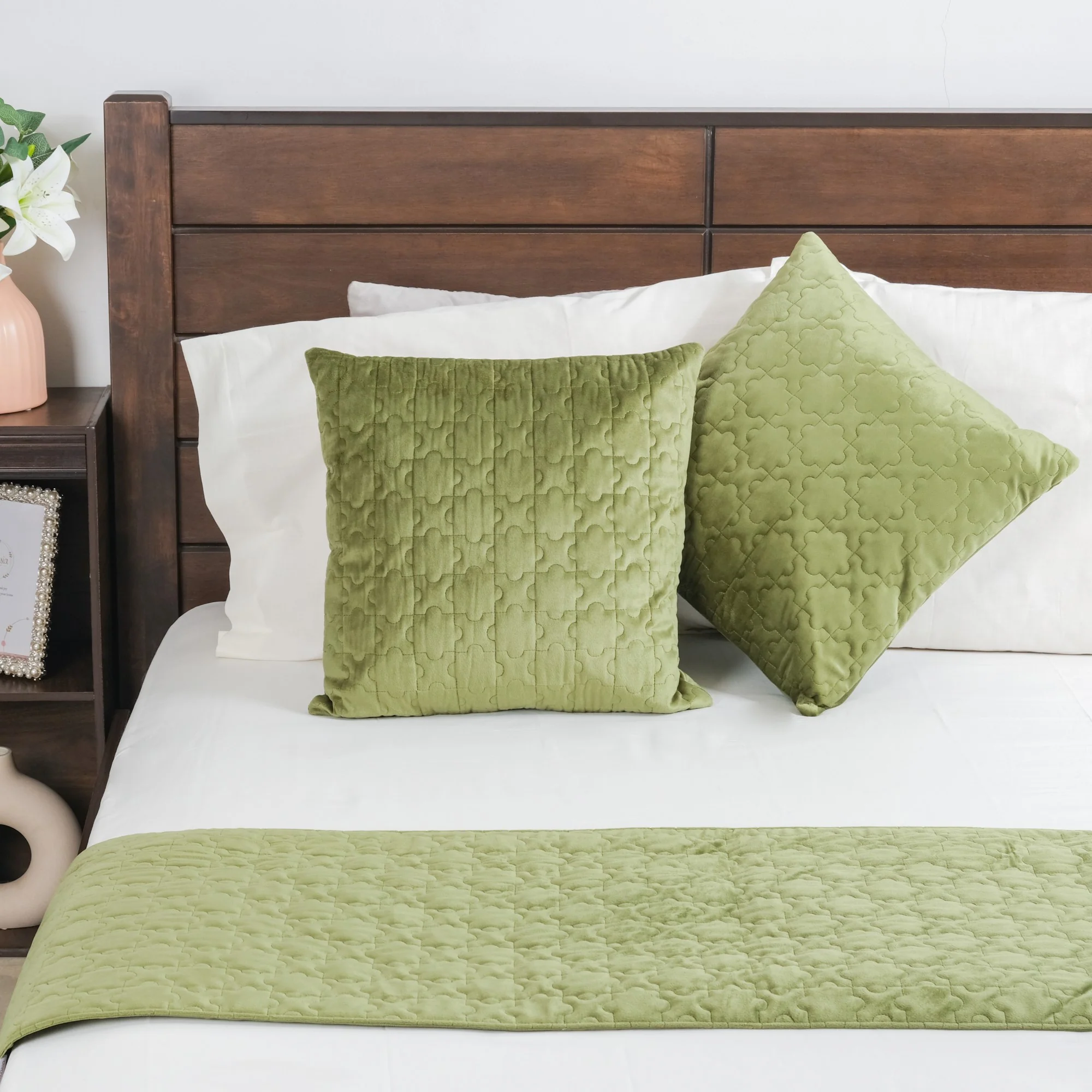 Luxe Cushion Cover & Runner Set Of 3 Green - Image 2