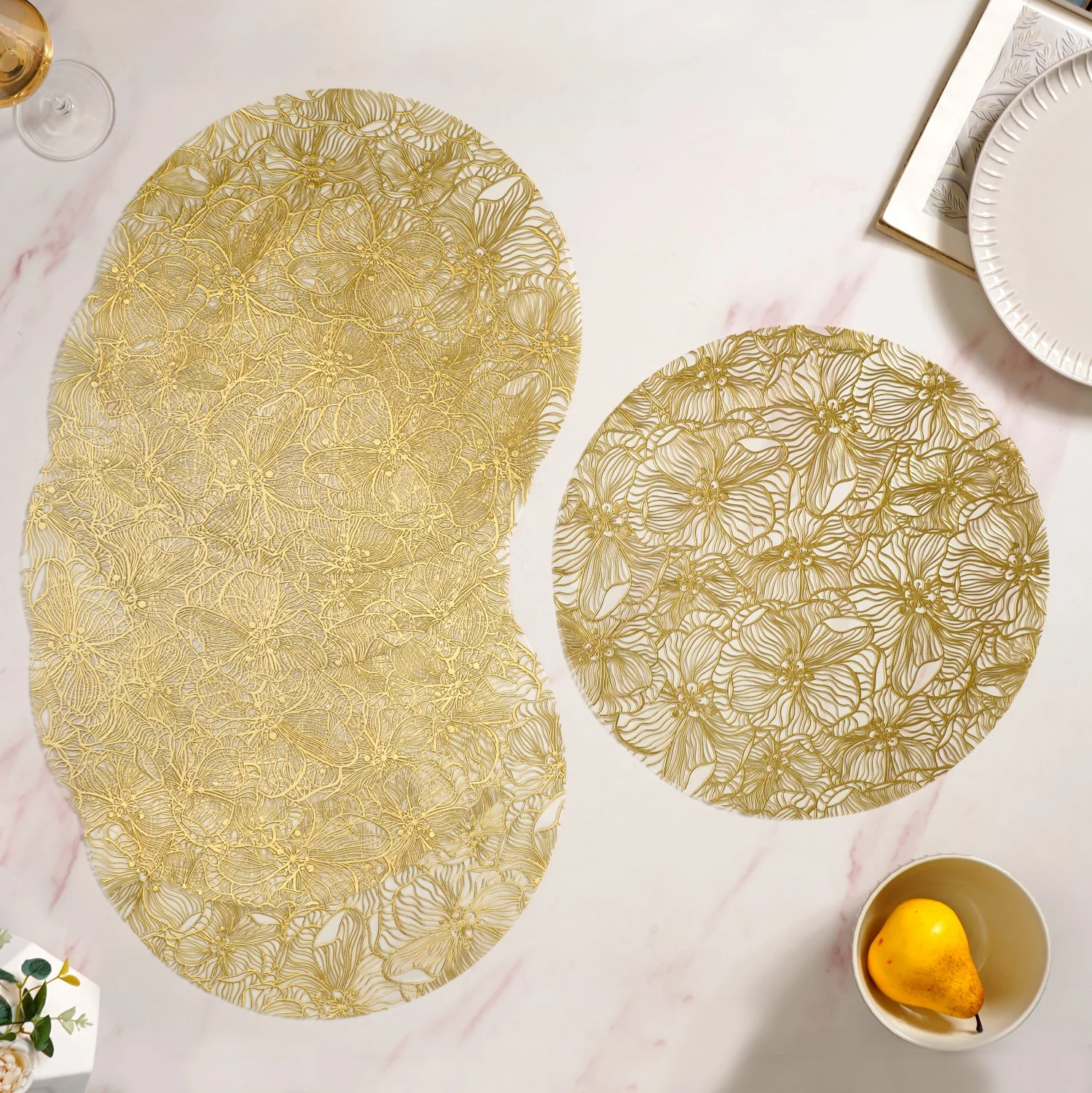 Luxe Floral Table Mat Metallic Gold Set Of 6 - Image 2