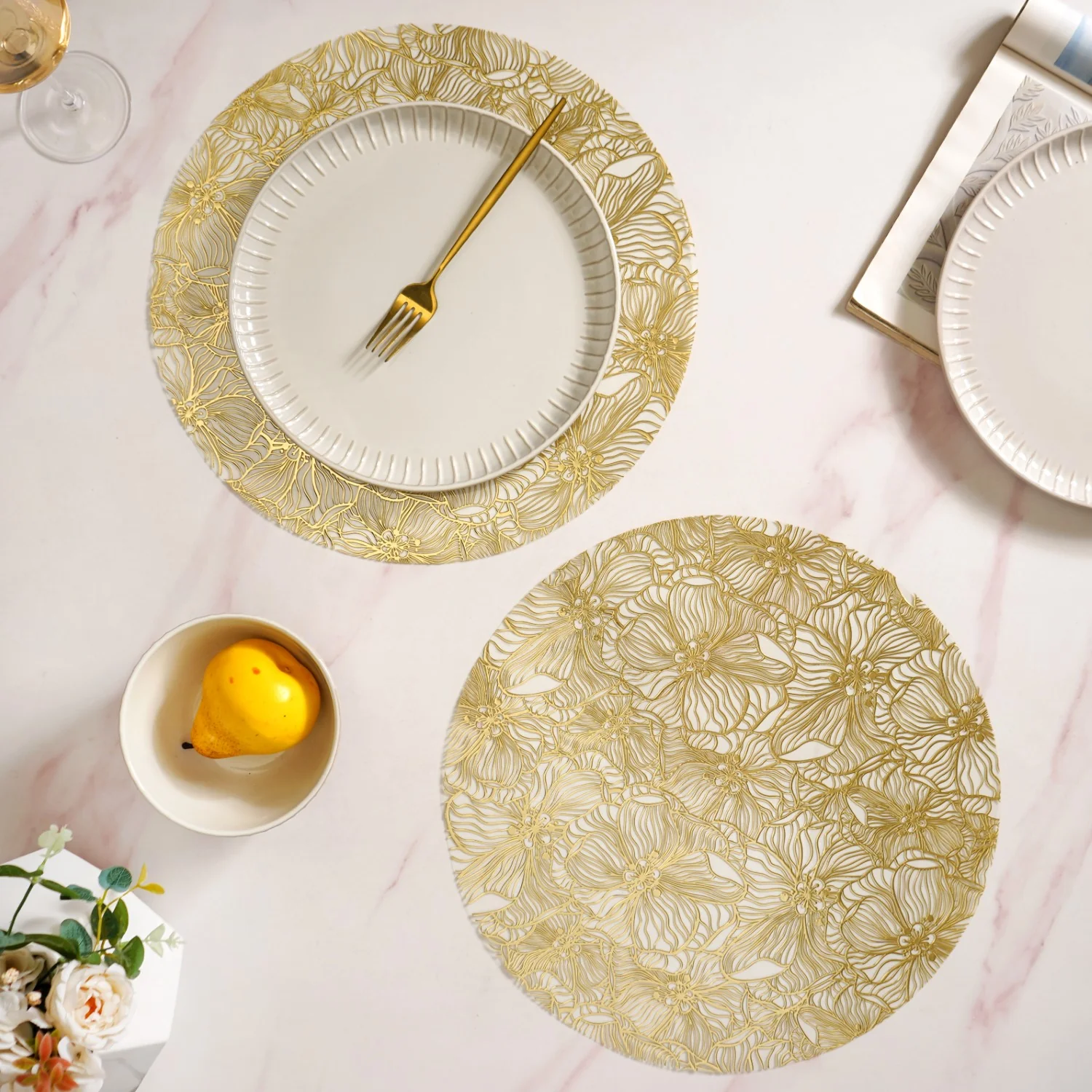 Luxe Floral Table Mat Metallic Gold Set Of 6 - Image 8