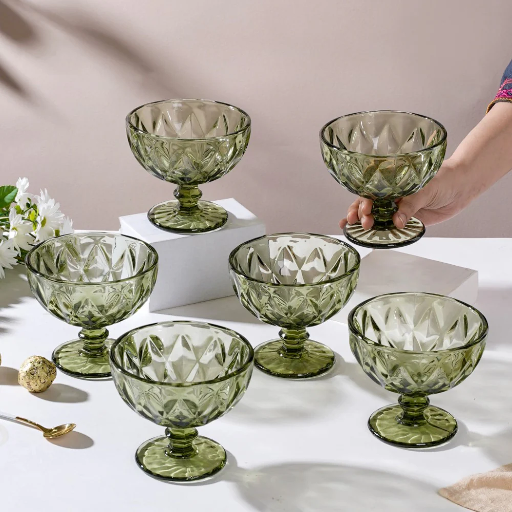 Luxe Glass Dessert Bowl Green Set Of 6 300 ml - Image 2