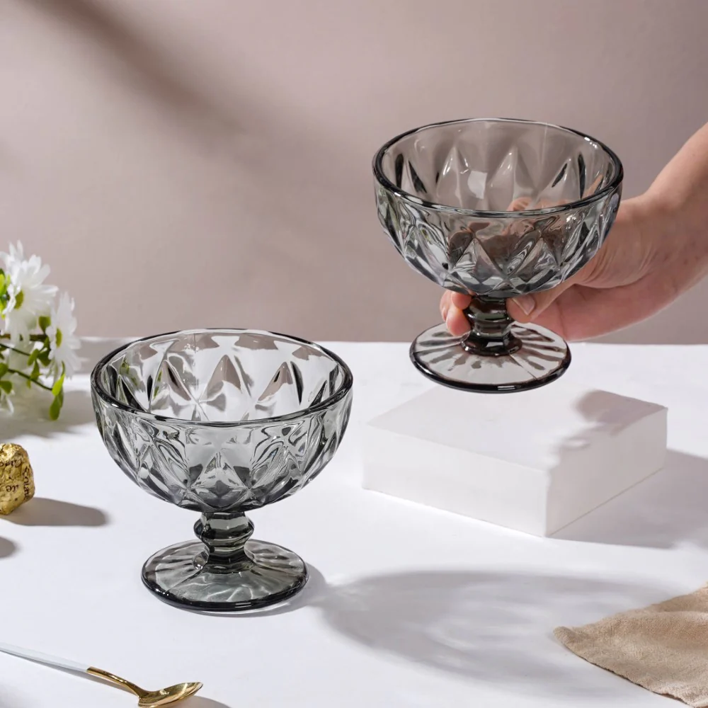 Luxe Glass Dessert Bowl Grey Set Of 6 300 ml - Image 2