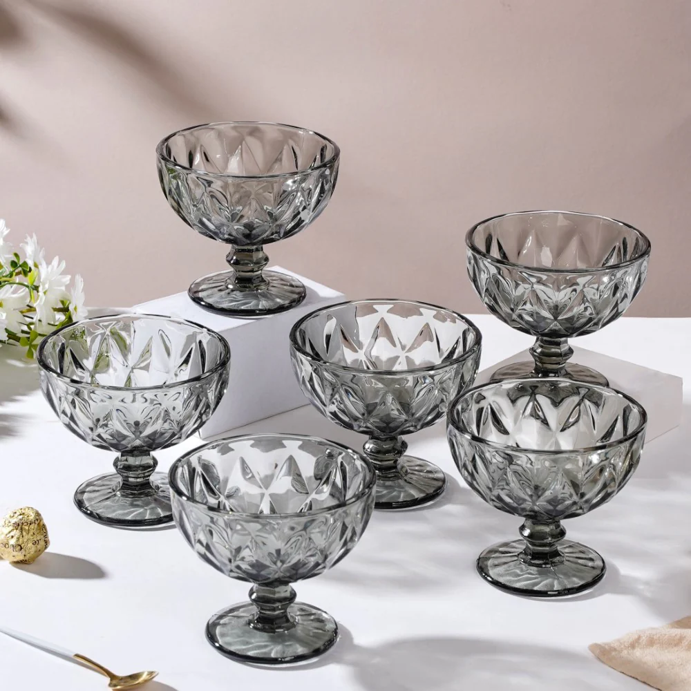 Luxe Glass Dessert Bowl Grey Set Of 6 300 ml - Image 3