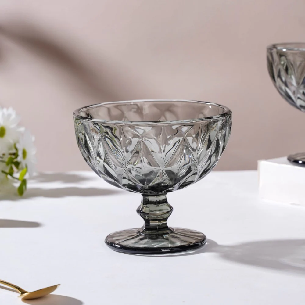 Luxe Glass Dessert Bowl Grey Set Of 6 300 ml - Image 4