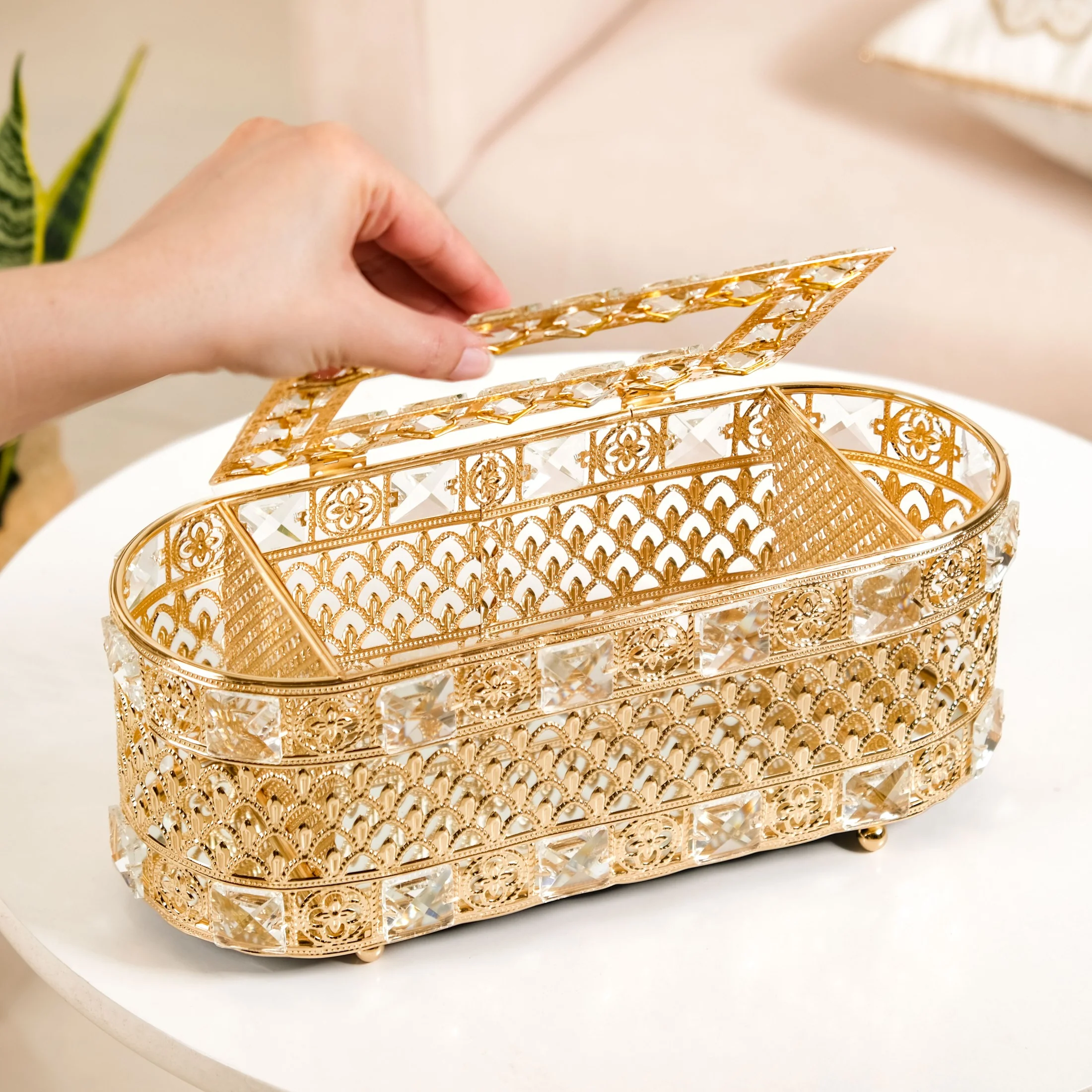 Luxe Gold Tissue Box With Compartments - Image 2