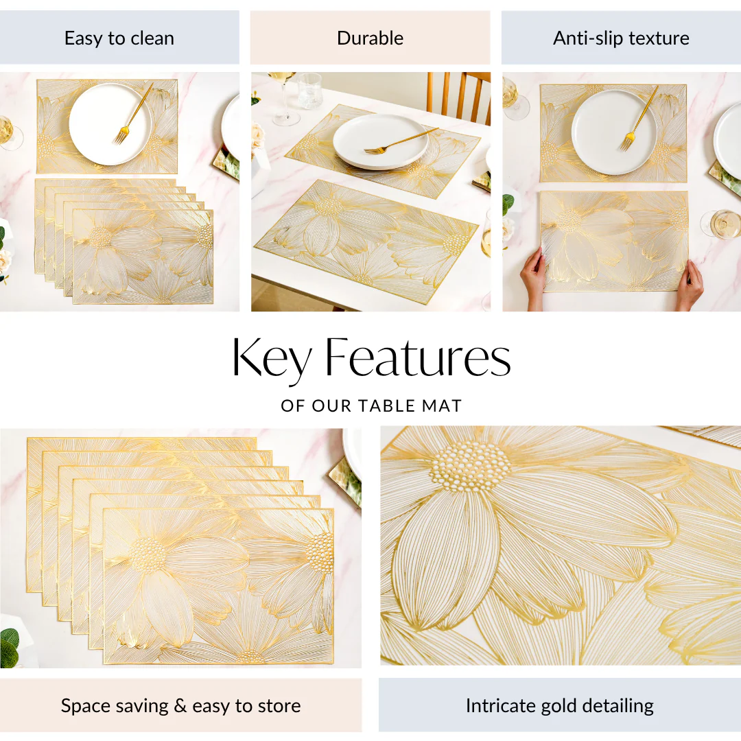 Luxe Golden Petals Table Mat Set Of 6 - Image 4