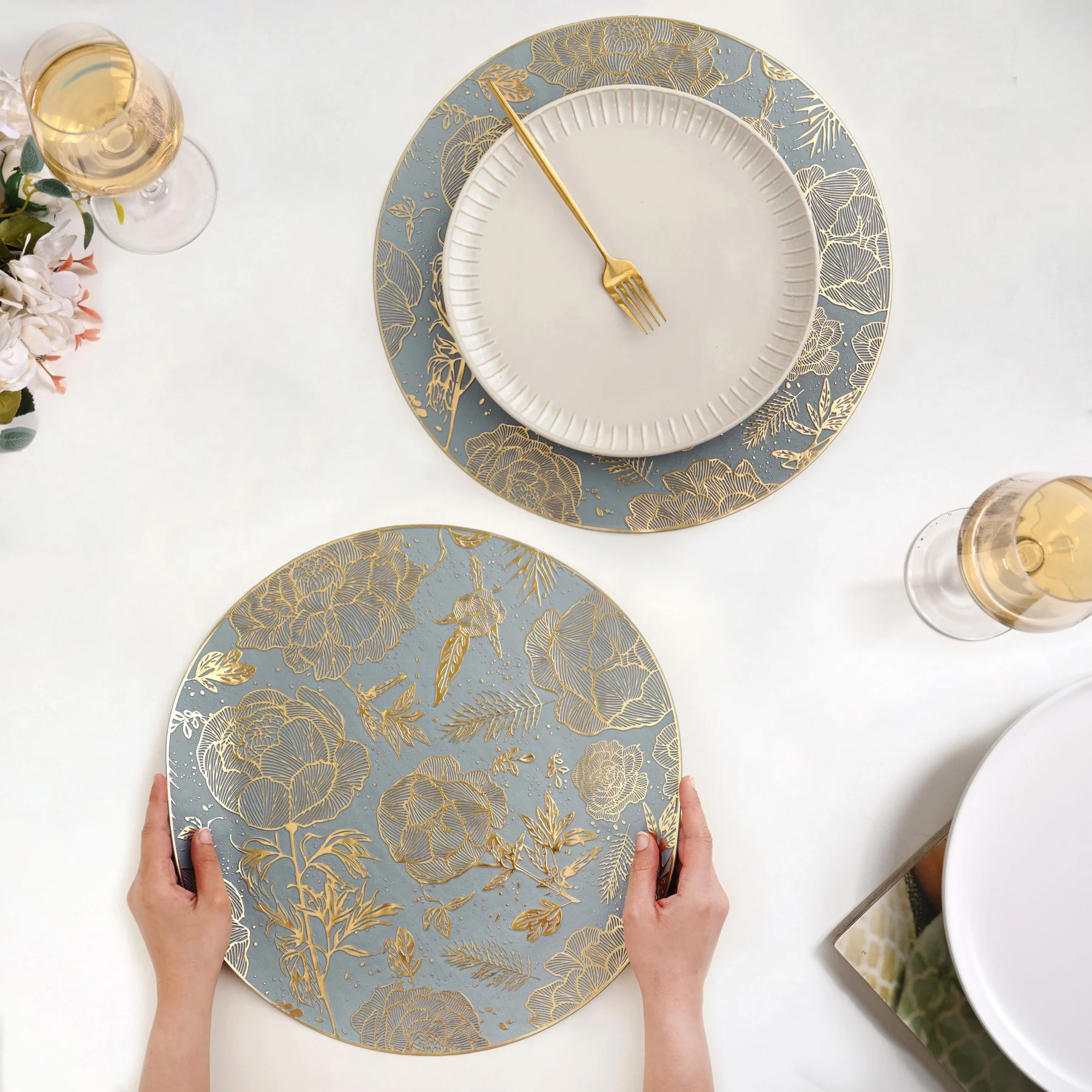 Luxe Grey Gold Table Mat Set Of 6 - Image 3