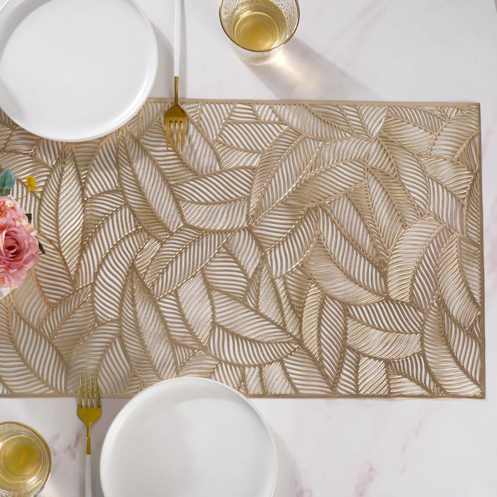 Luxe Leaves Table Runner Gold 70x14 Inch - Image 2
