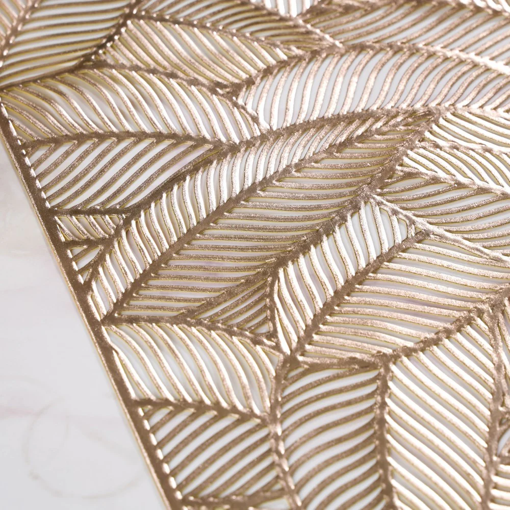 Luxe Leaves Table Runner Gold 70x14 Inch - Image 4