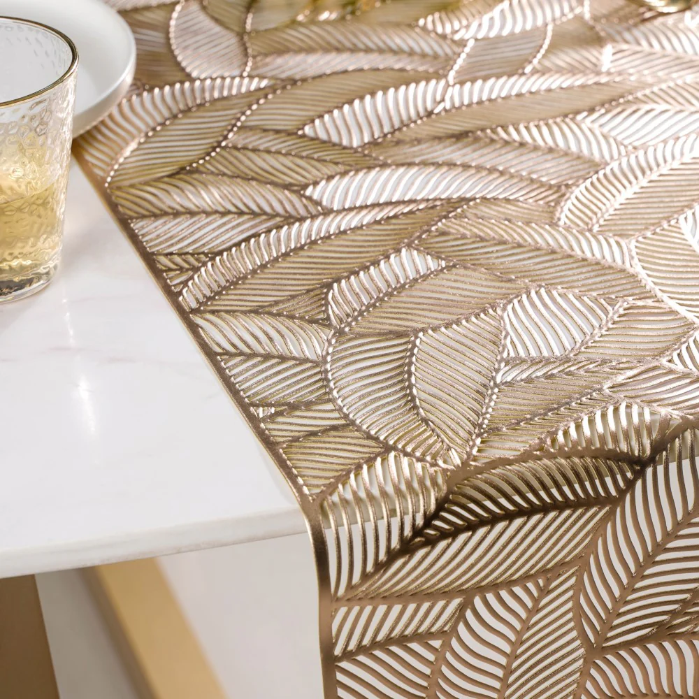 Luxe Leaves Table Runner Gold 70x14 Inch - Image 5