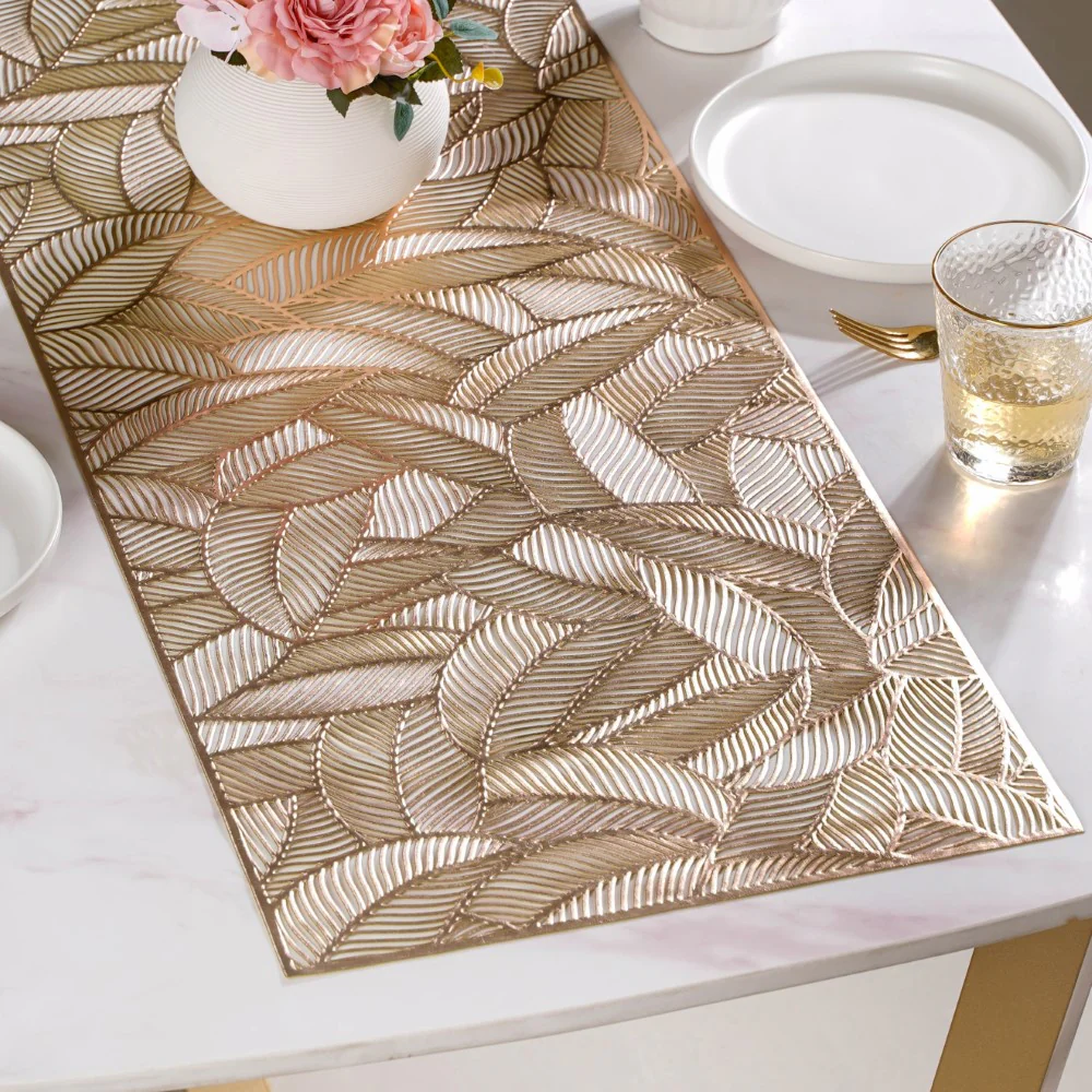 Luxe Leaves Table Runner Gold 70x14 Inch - Image 7
