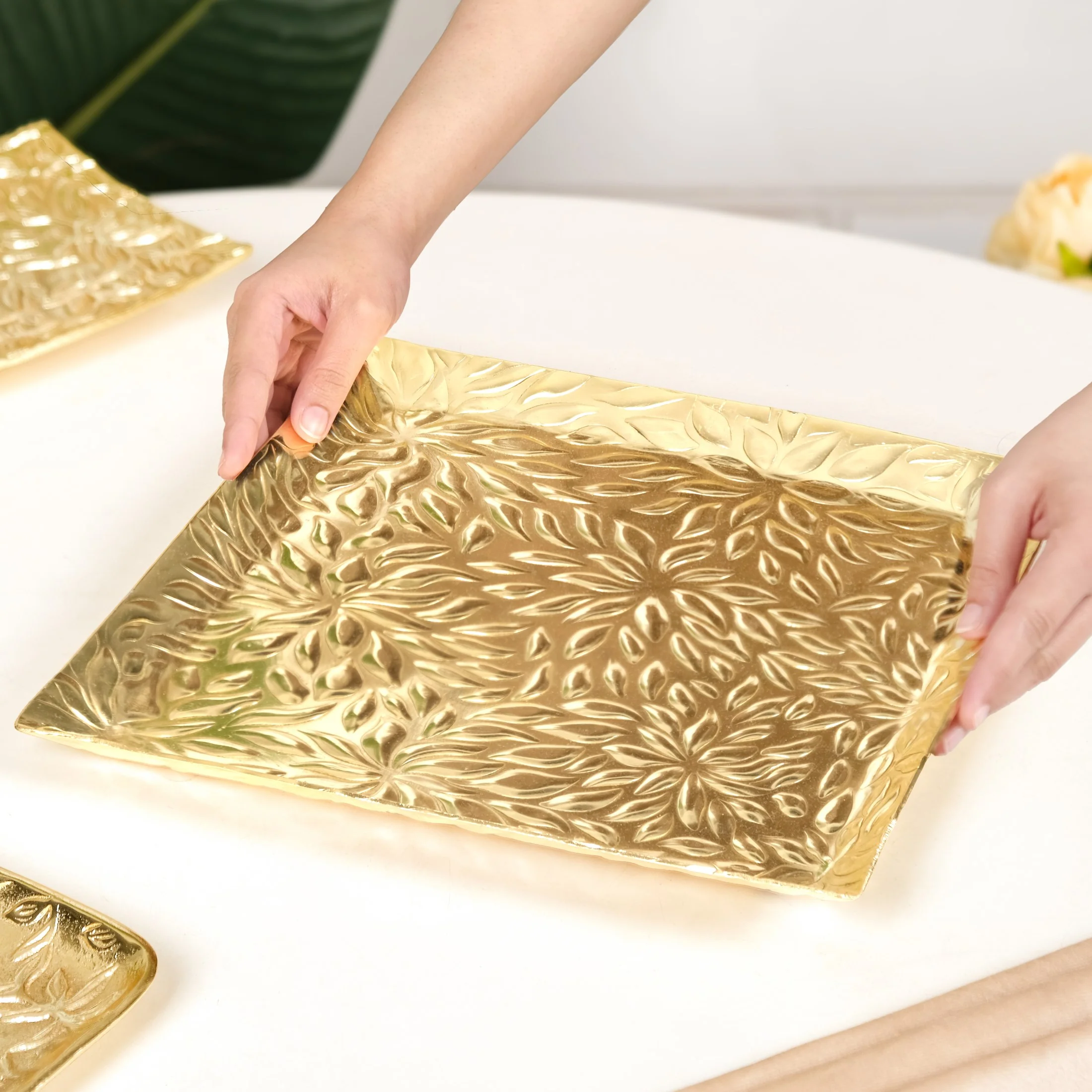 Luxe Lustre Embossed Decorative Square Tray - Image 3