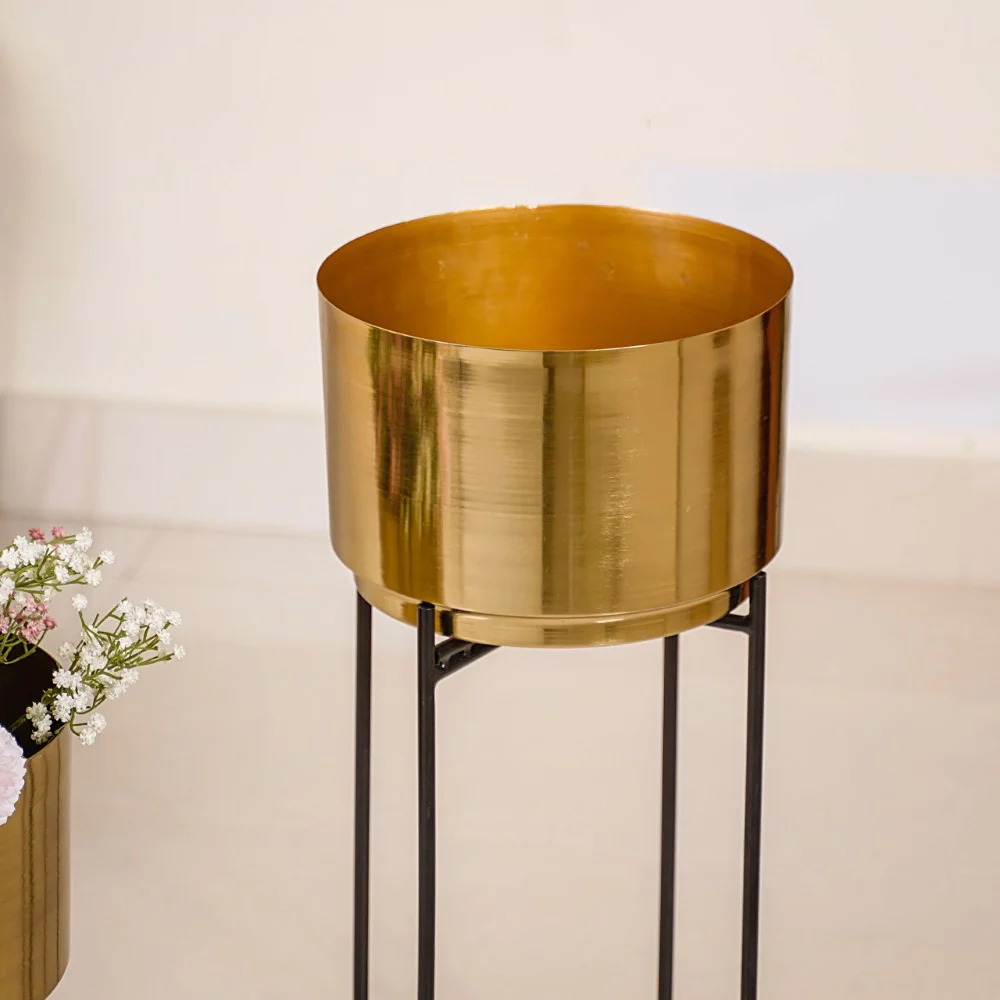 Luxe Metal Floor Planter With Stand Gold Set Of 2 - Image 5