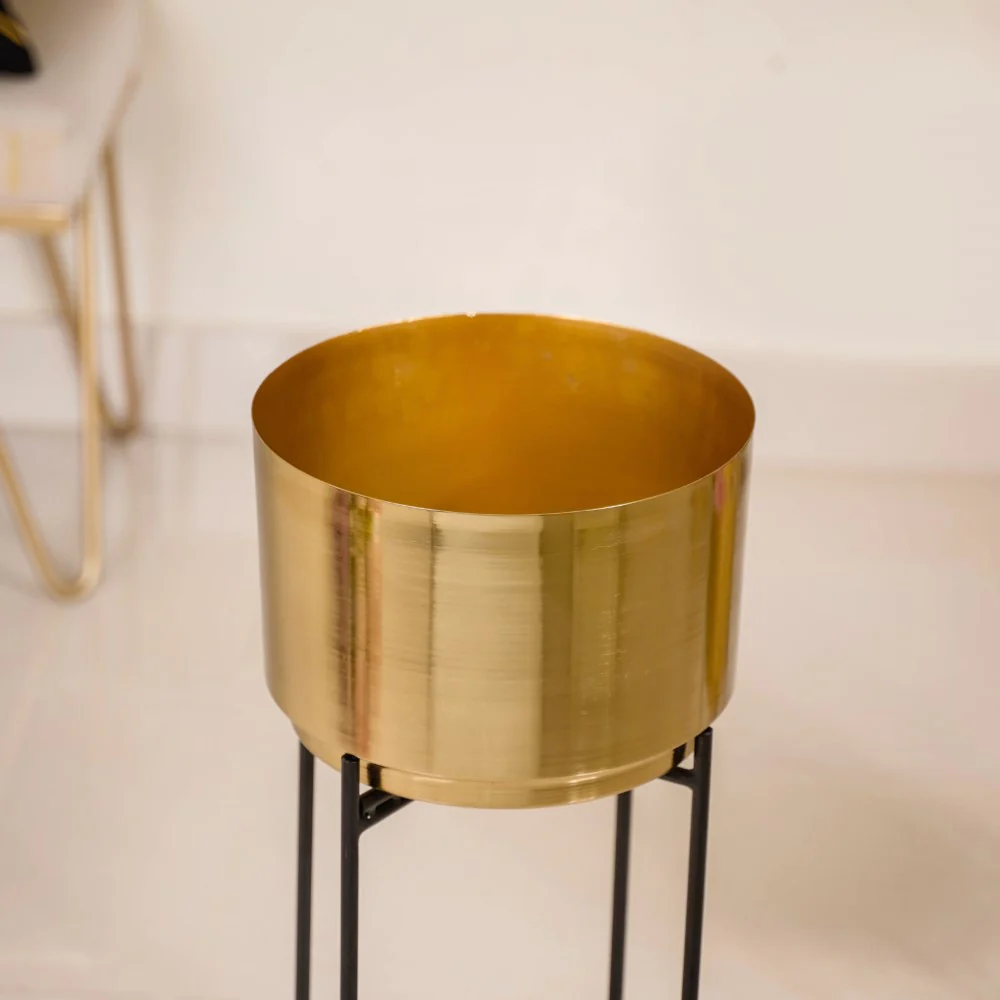 Luxe Metal Floor Planter With Stand Gold Set Of 2 - Image 7