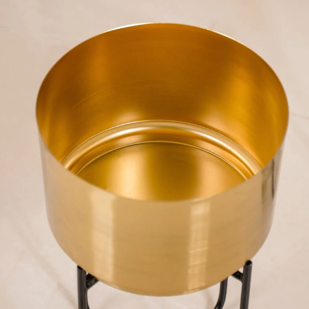Luxe Metal Floor Planter With Stand Gold Set Of 2 - Image 9